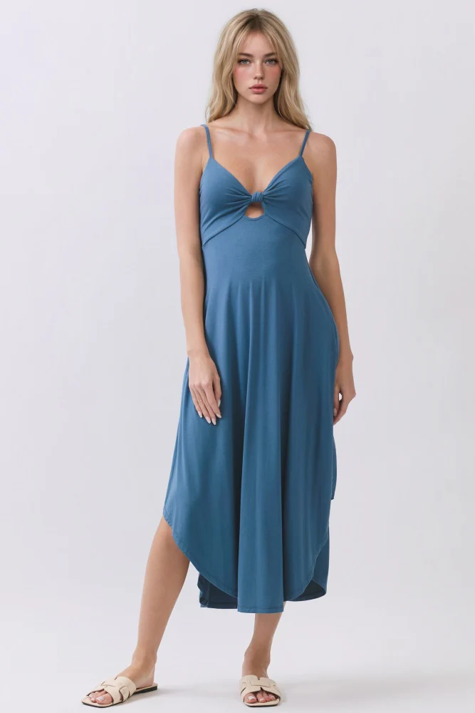Blue Solid V-Neck Cami Maternity Dress - Image 3