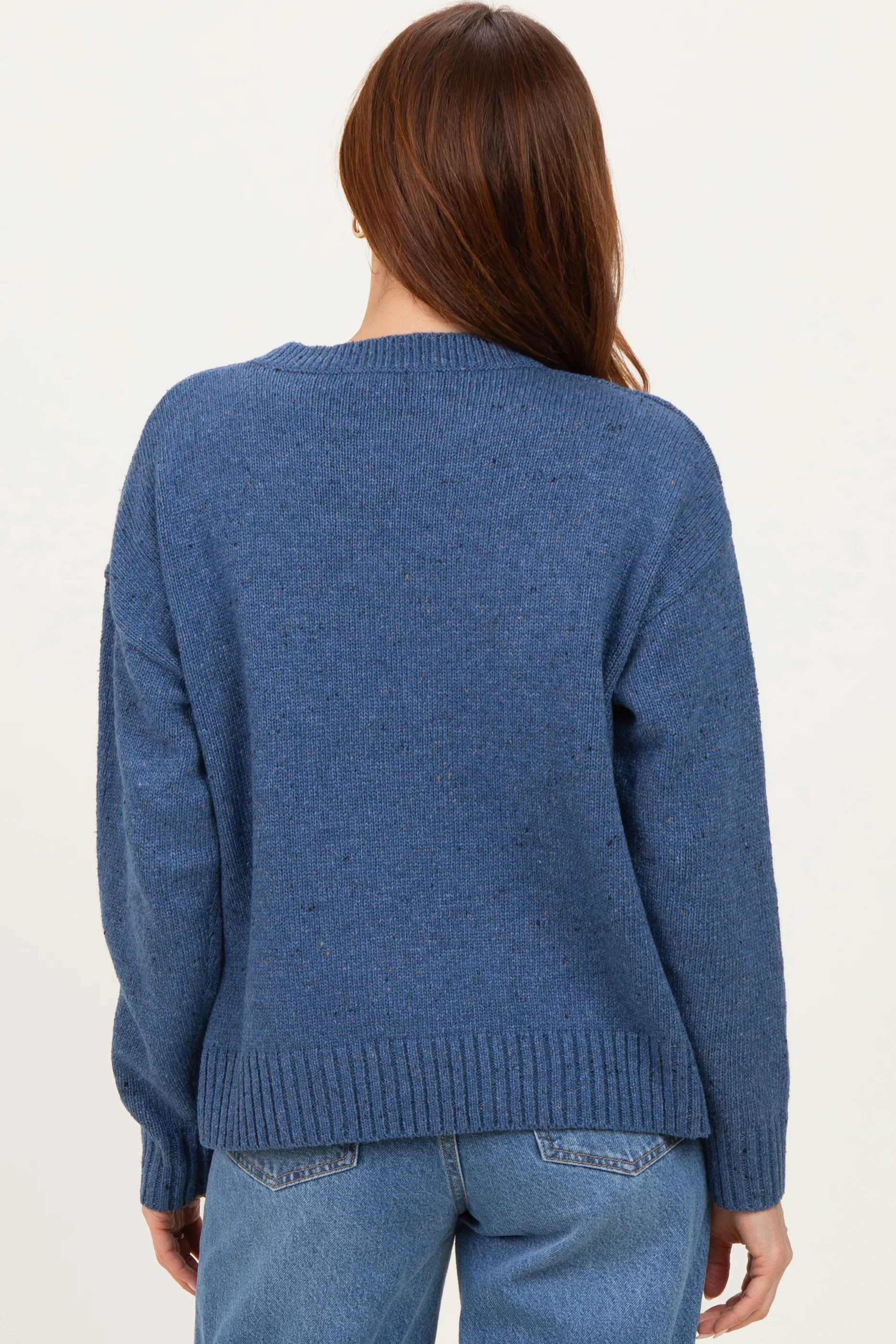 Blue Speckle Knit Crew Neck Sweater - Image 4