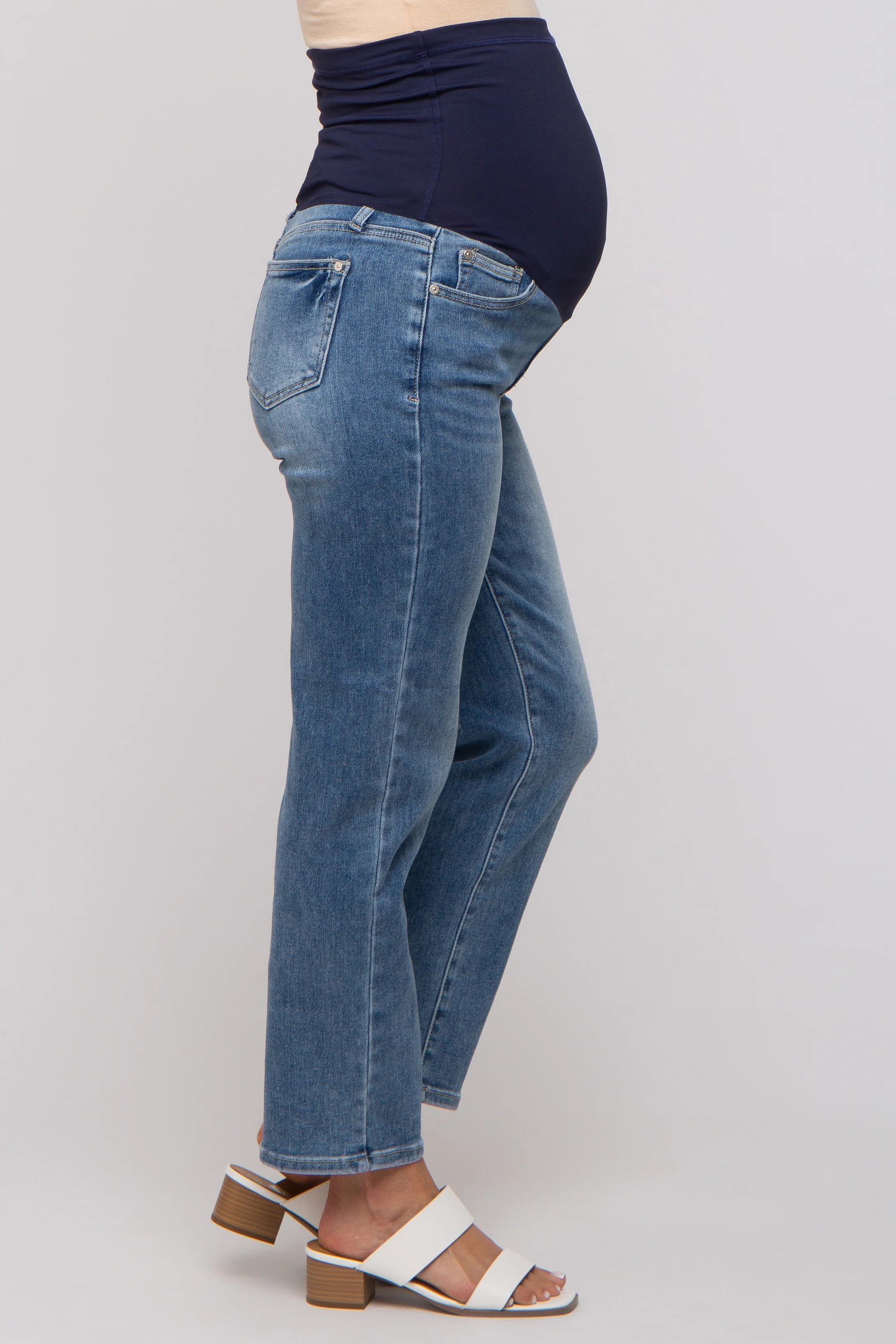 Blue Straight Crop Maternity Jeans - Image 4