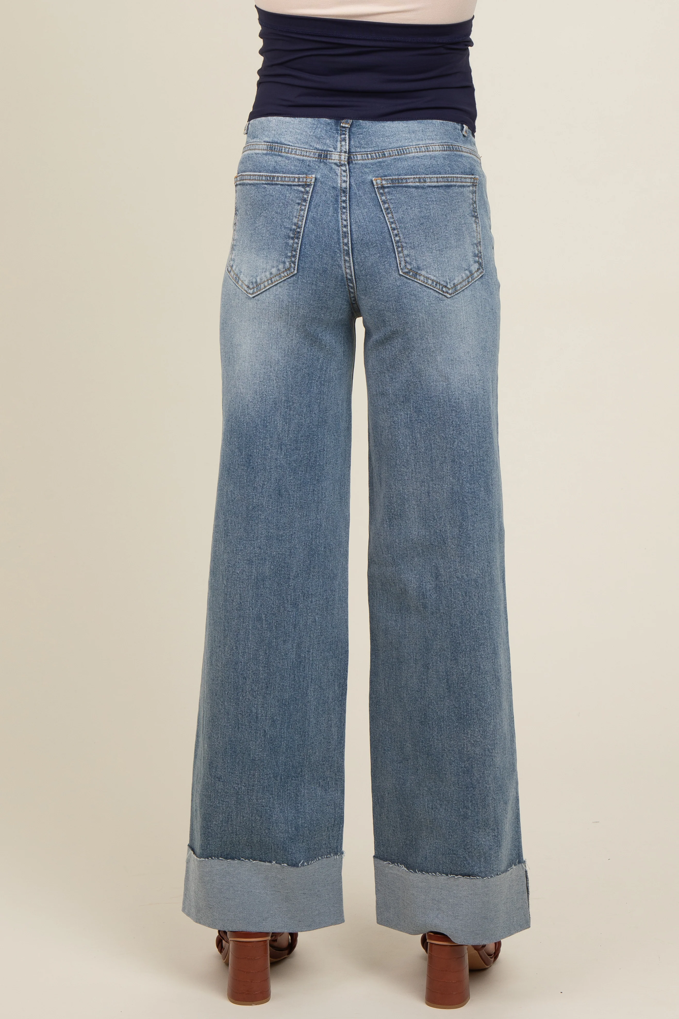 Blue Straight Cuffed Maternity Jeans - Image 5