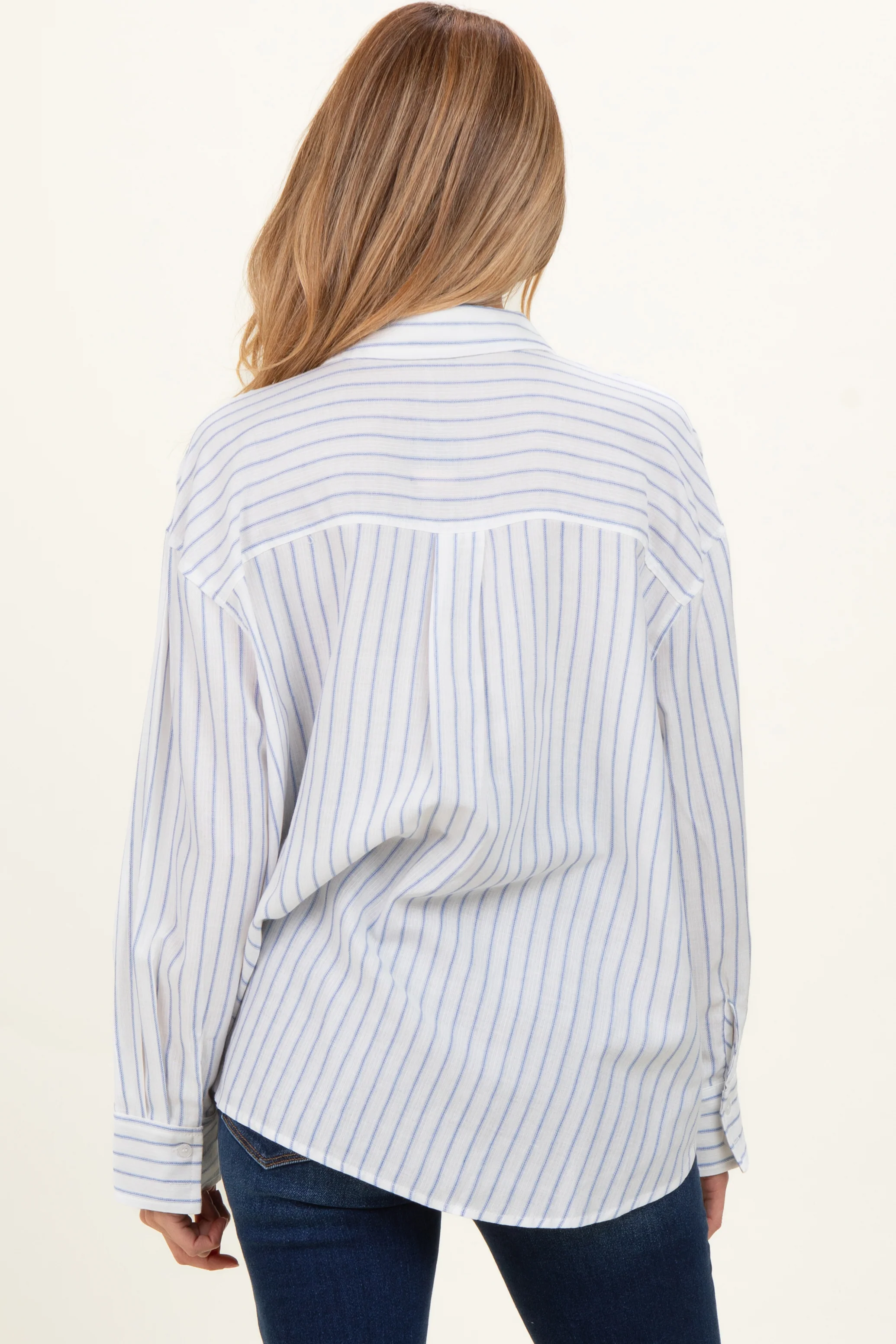 Blue Striped Button Down Maternity Shirt - Image 3