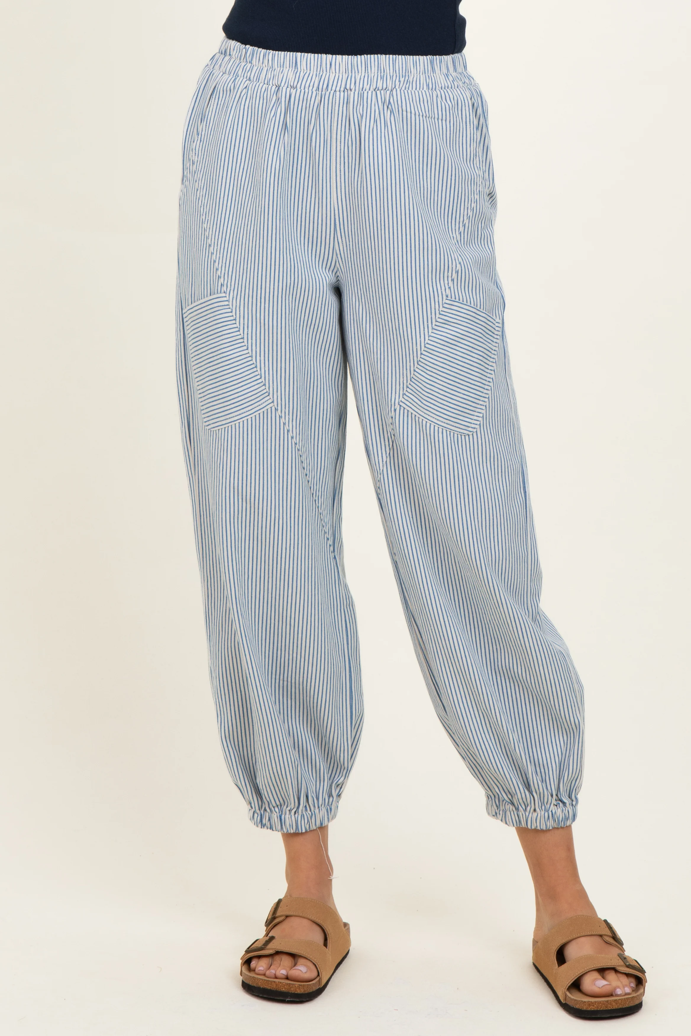 Blue Striped Patch Pocket Pants - Image 3