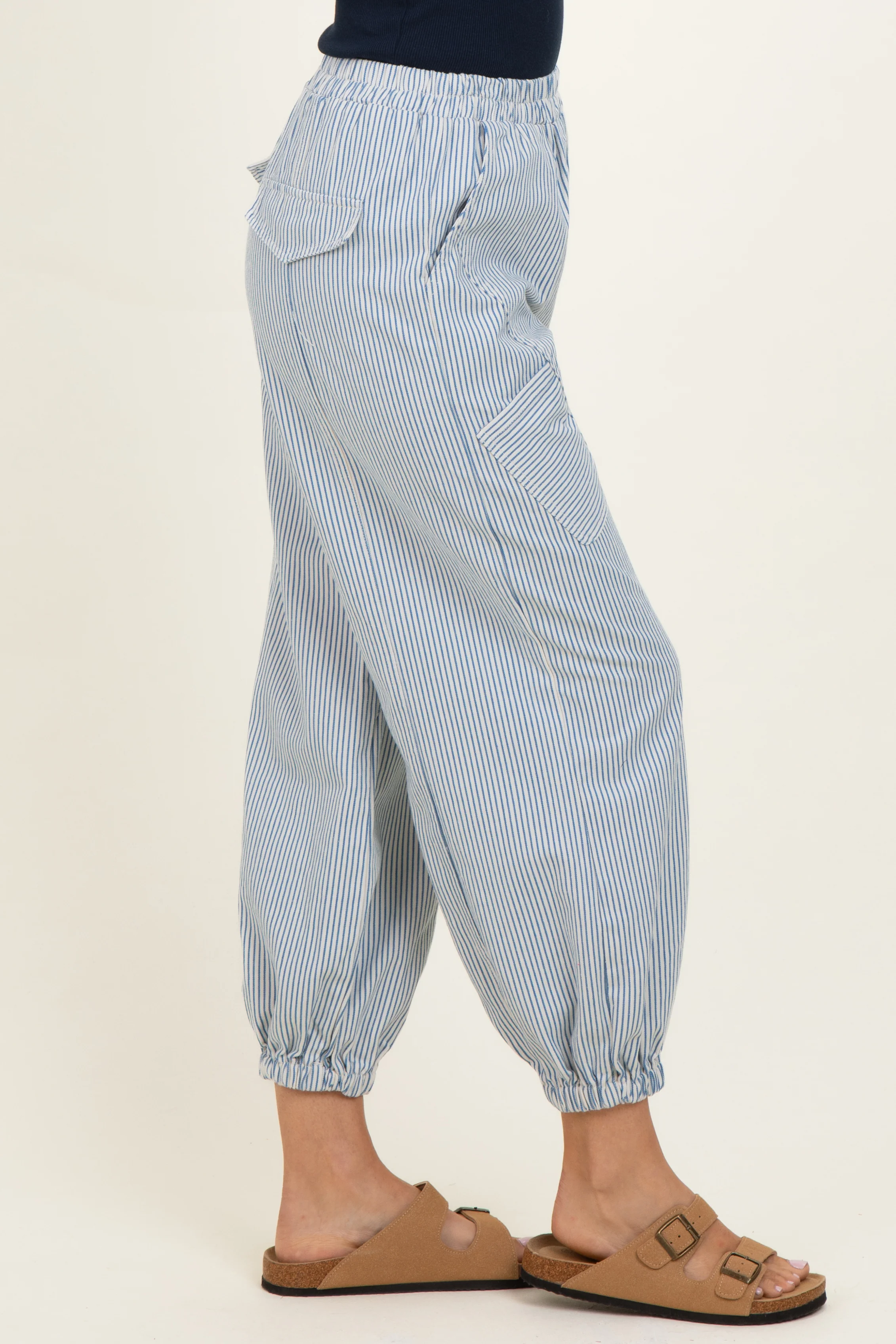 Blue Striped Patch Pocket Pants - Image 4