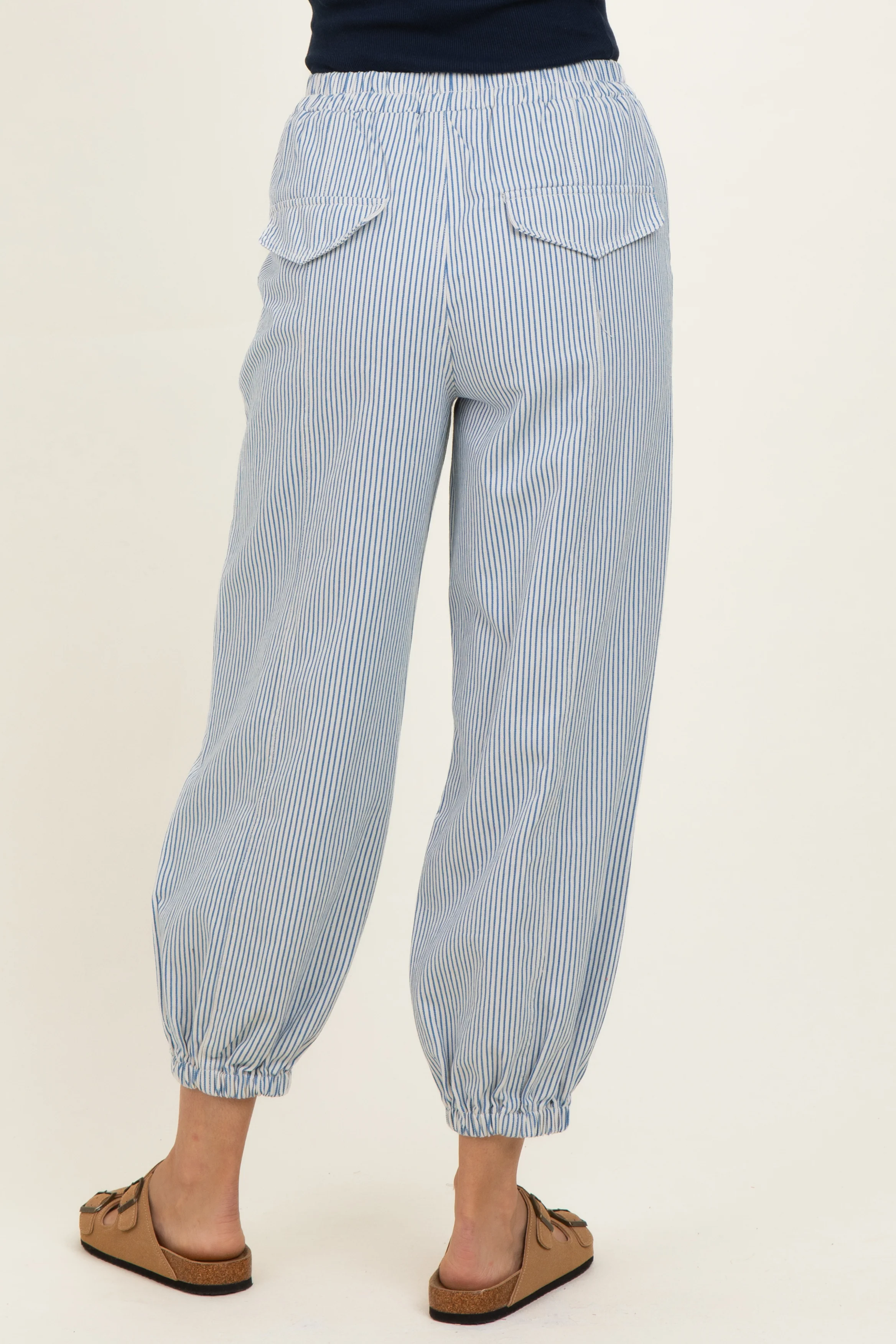 Blue Striped Patch Pocket Pants - Image 5
