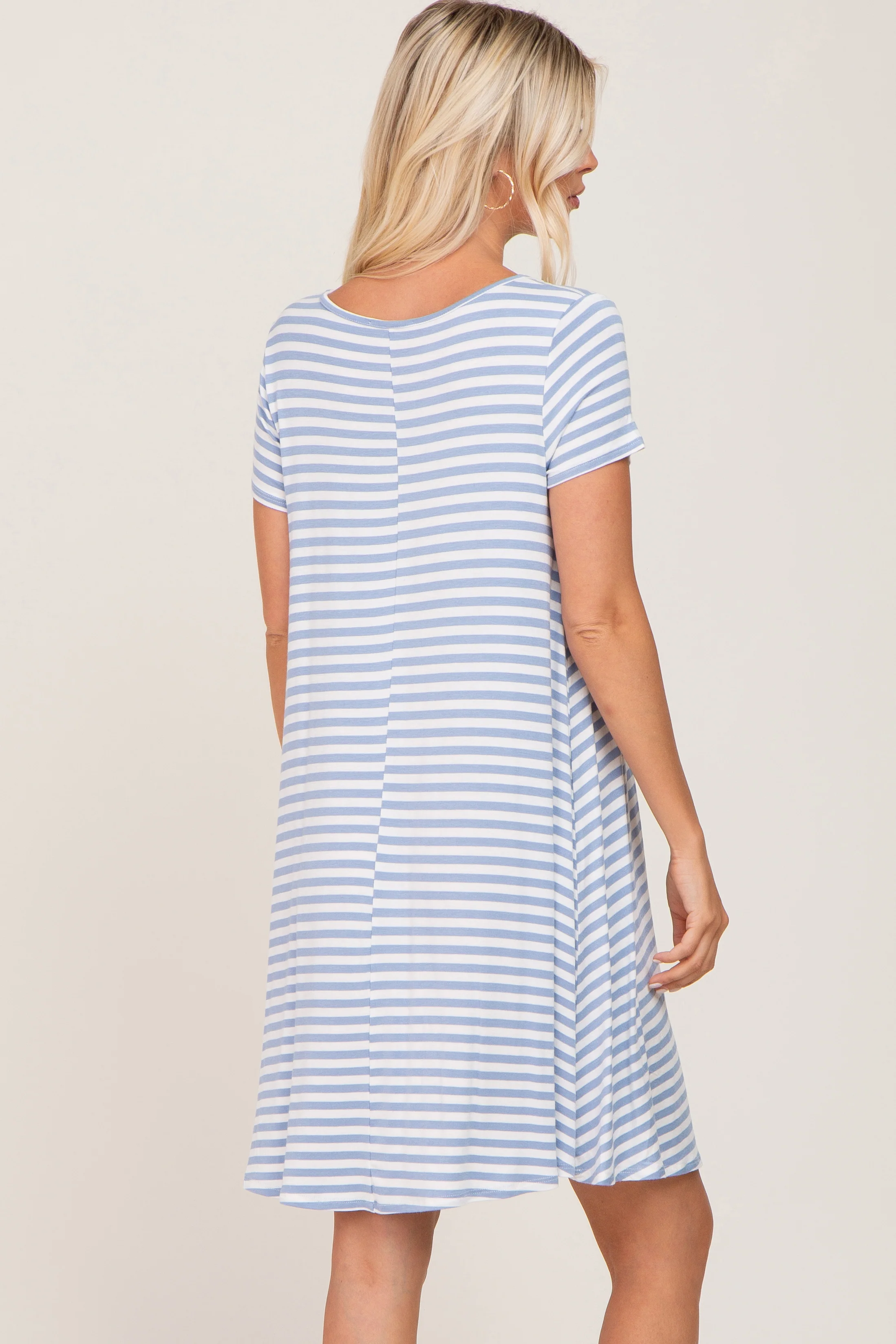 Blue Striped Short Sleeve Dress - Image 3