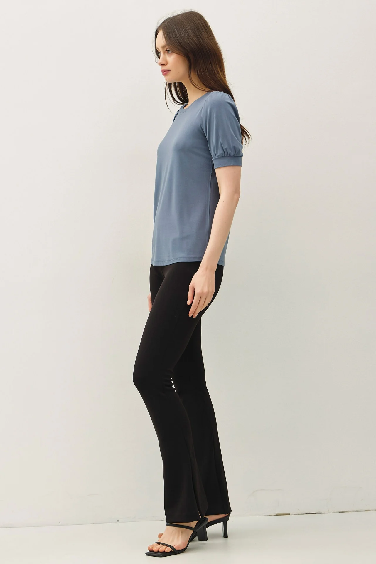 Blue Teal Puff Sleeve Basic Top - Image 3