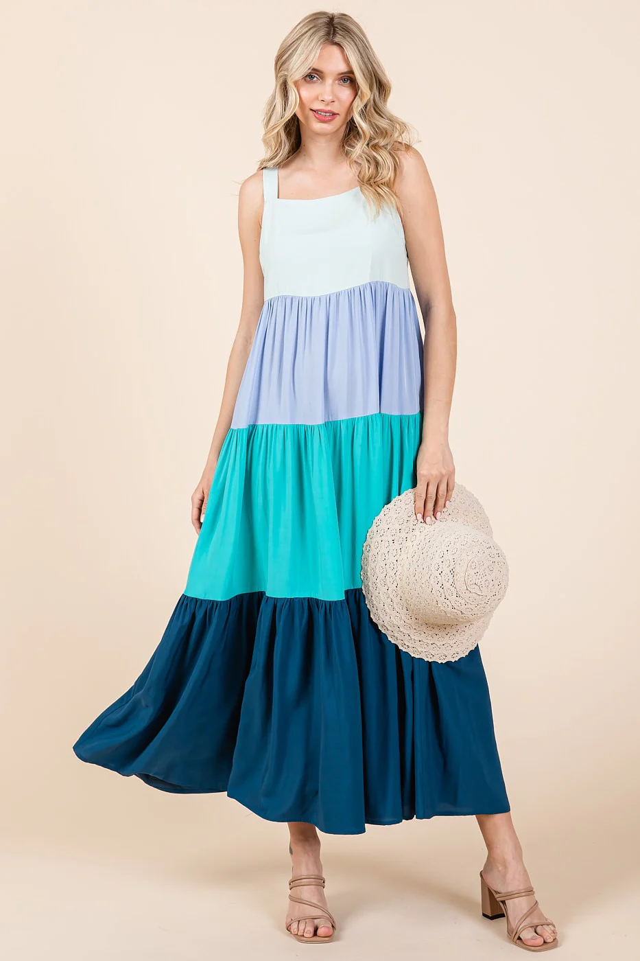 Blue Tiered Colorblock Maternity Maxi Dress - Image 5