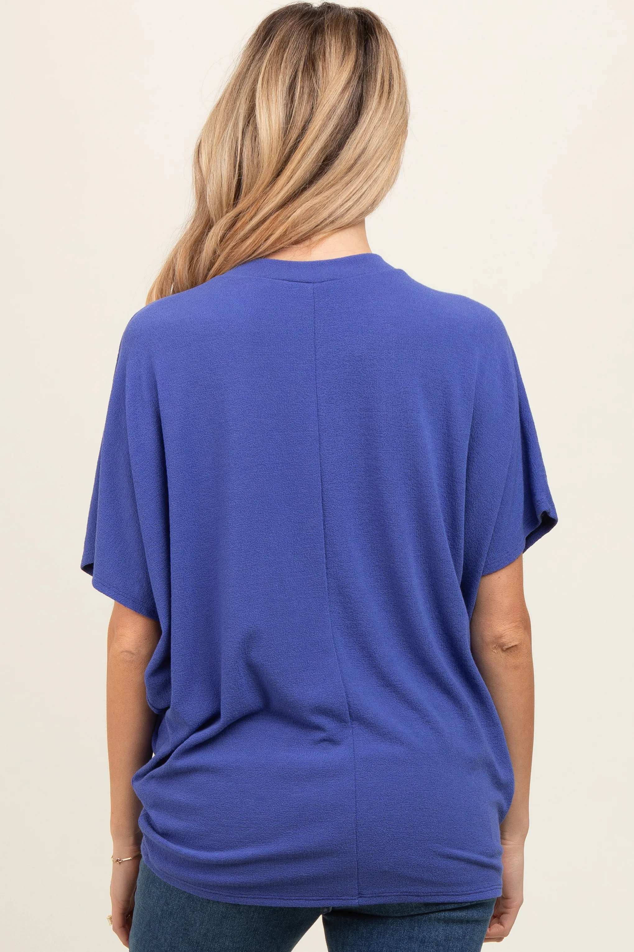 Blue V-Neck Crepe Knit Maternity Top - Image 4