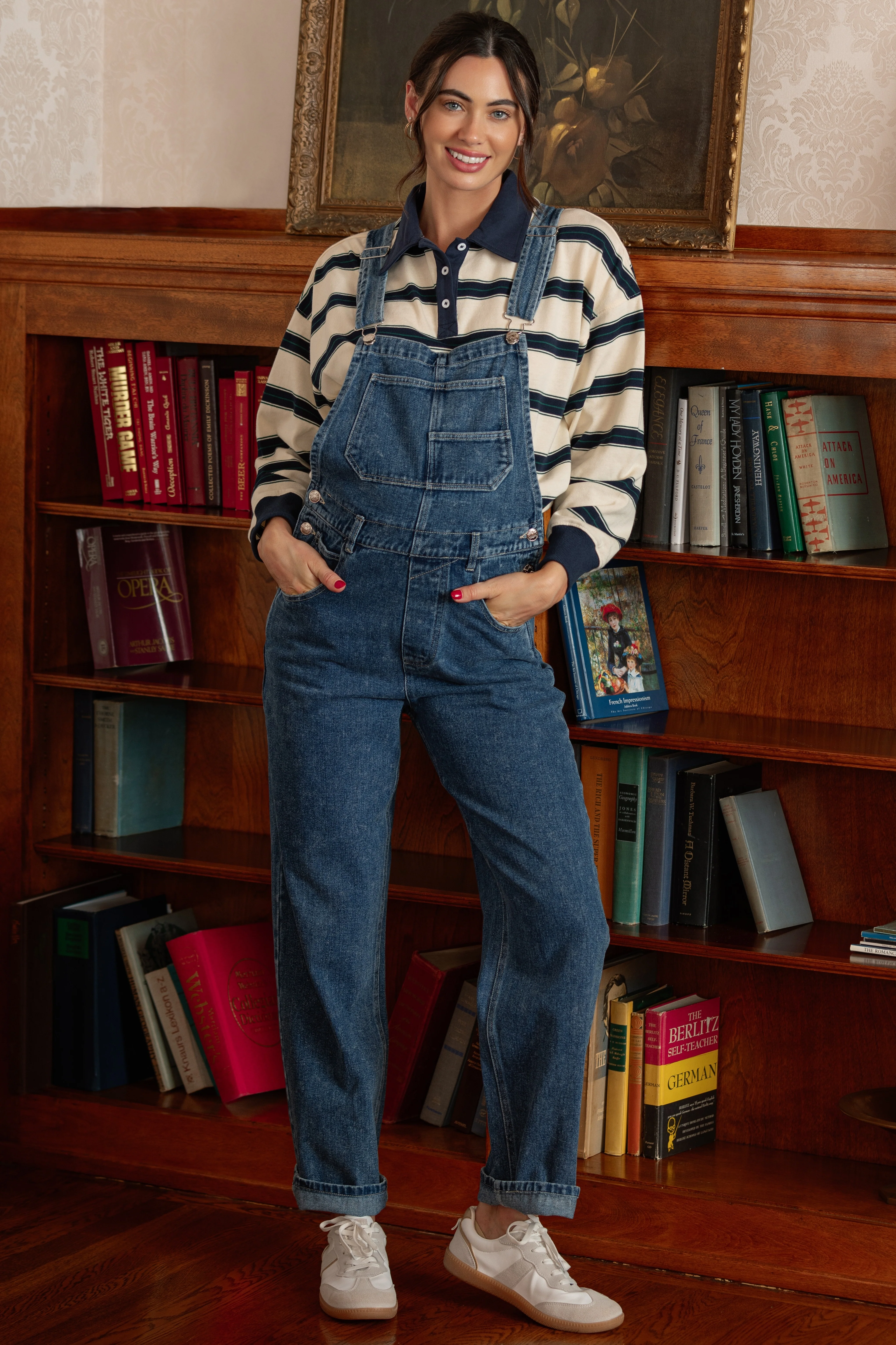 Blue Wash Rolled Cuff Maternity Denim Overalls - Image 3