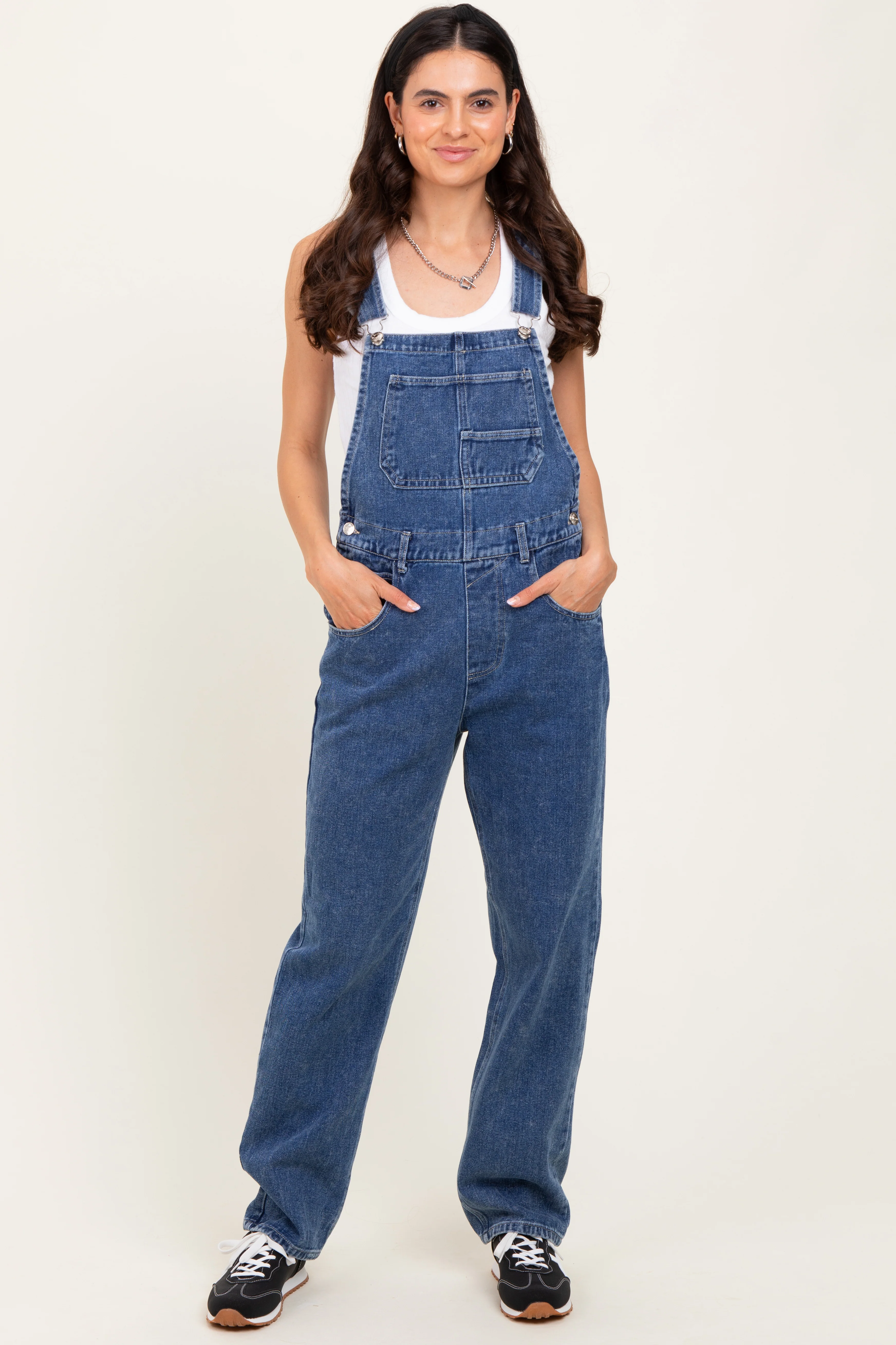 Blue Wash Rolled Cuff Maternity Denim Overalls - Image 7