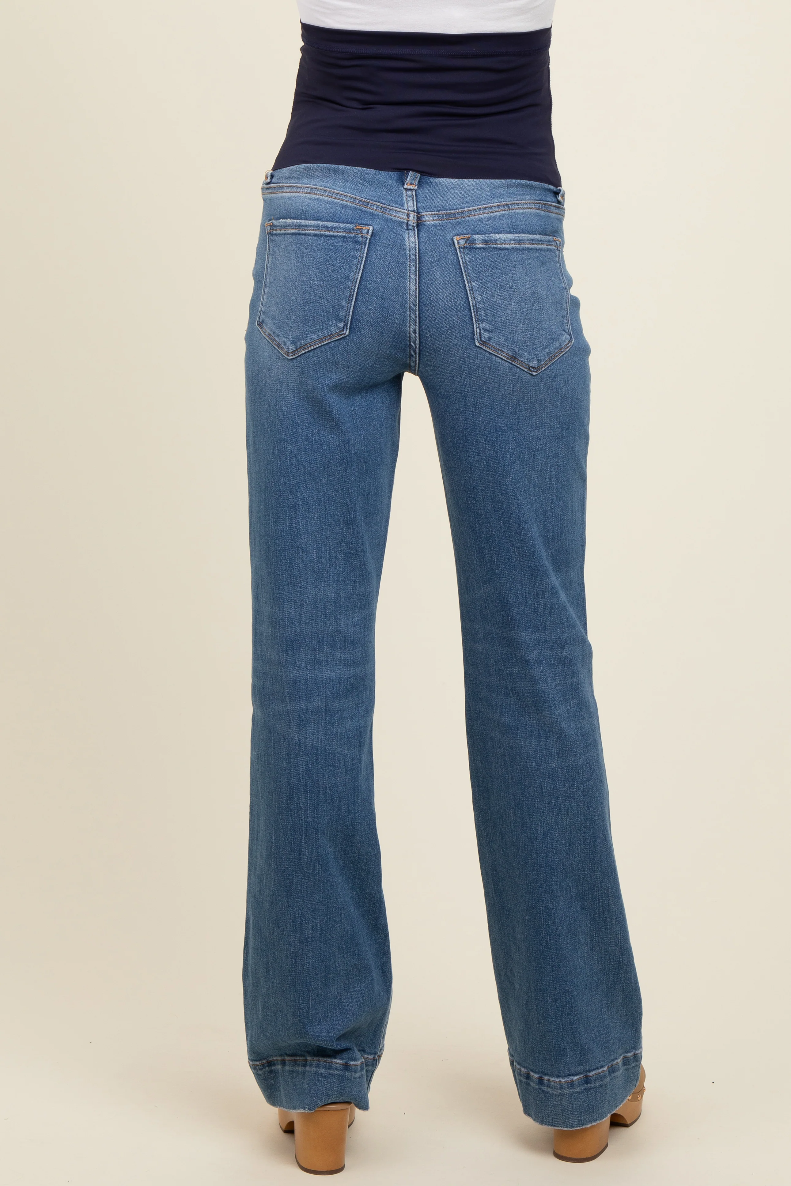 Blue Wide Hem Flare Maternity Jeans - Image 5