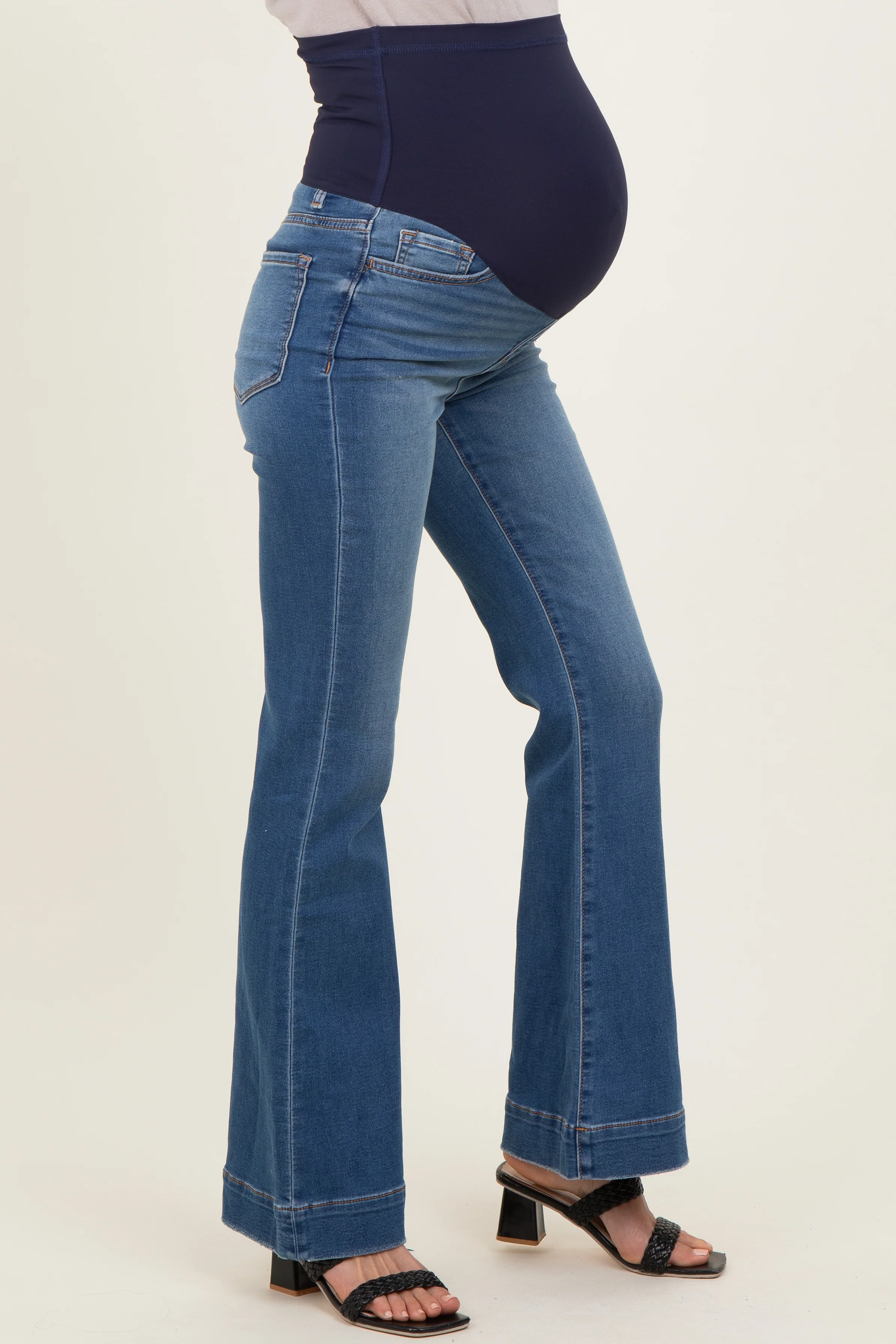 Blue Wide Hem Maternity Flare Jeans - Image 3