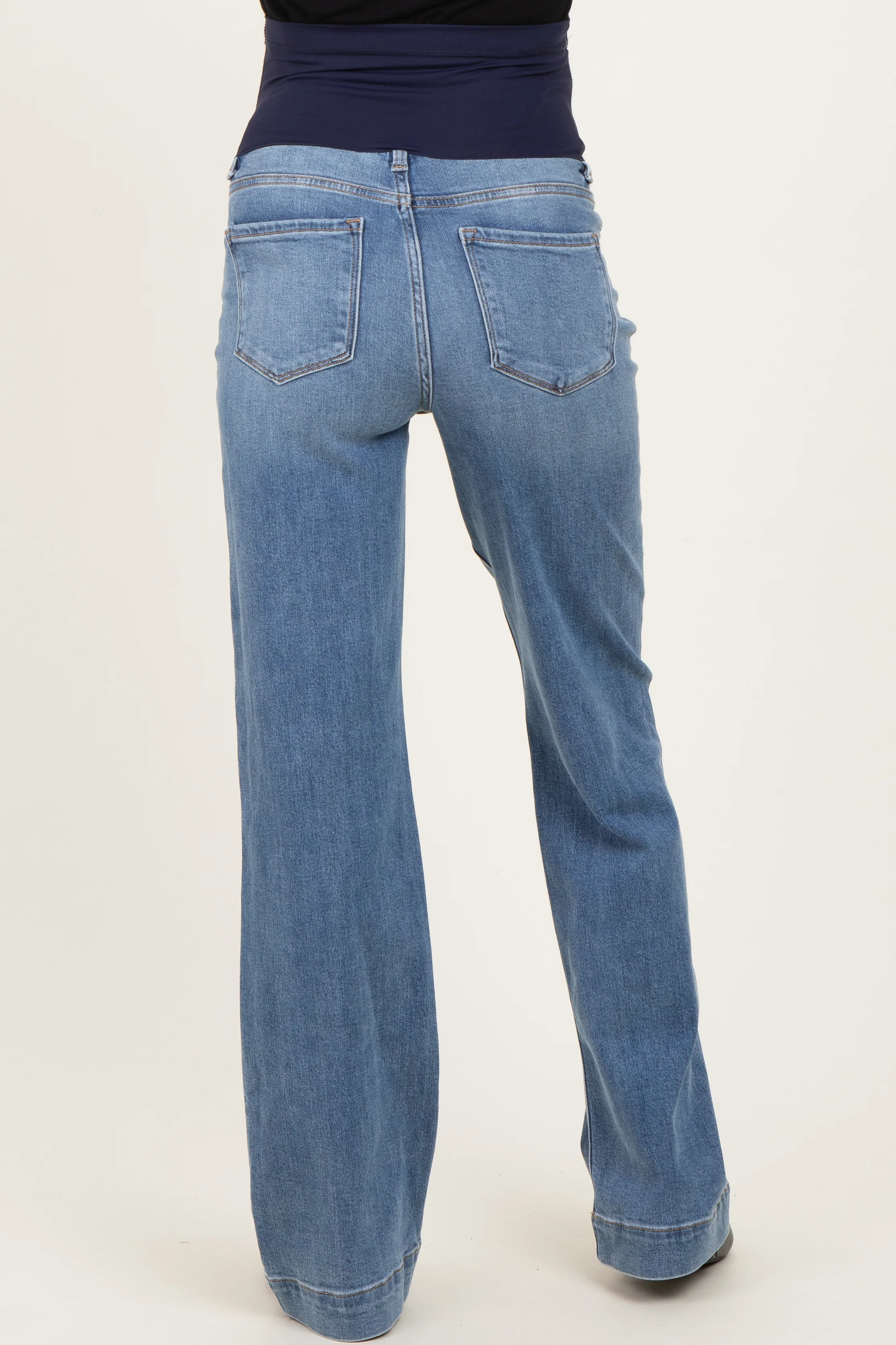 Blue Wide Hem Straight Leg Maternity Jeans - Image 4