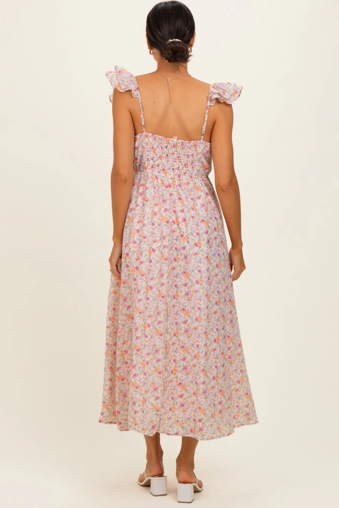 Blush Floral Ruffle Strap Midi Dress - Image 3