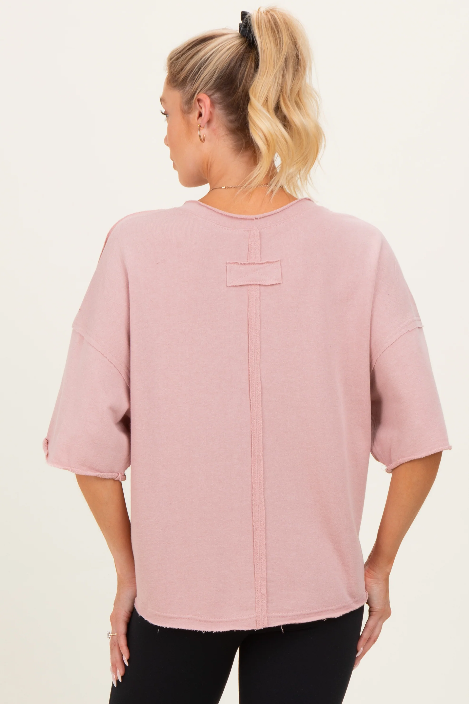 Blush Raw Cut Edge Maternity Boxy Tee - Image 3