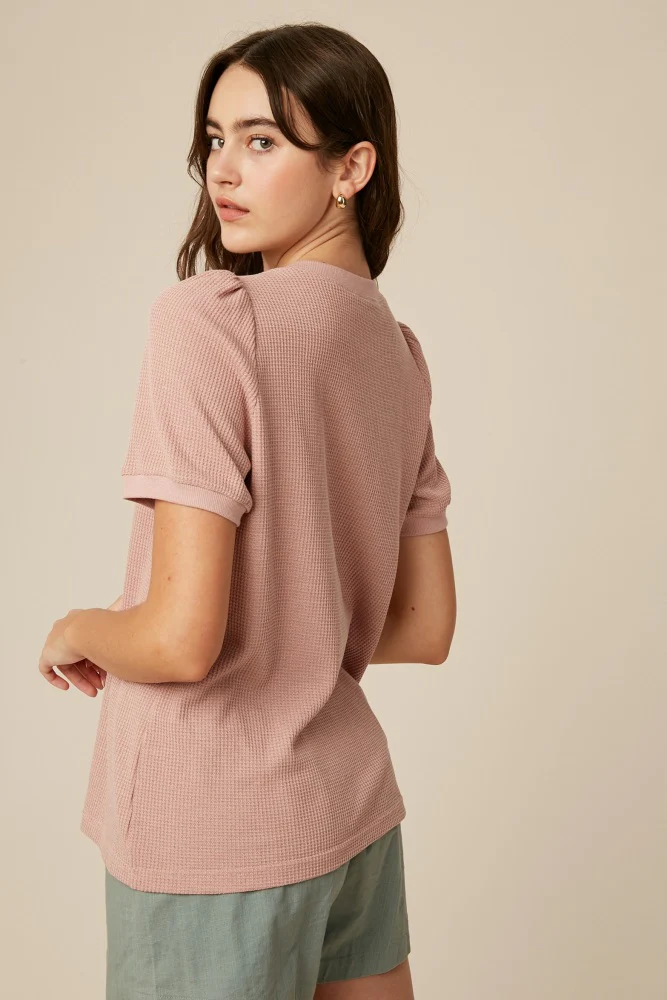 Blush Waffle Knit Lace-Up Top - Image 6