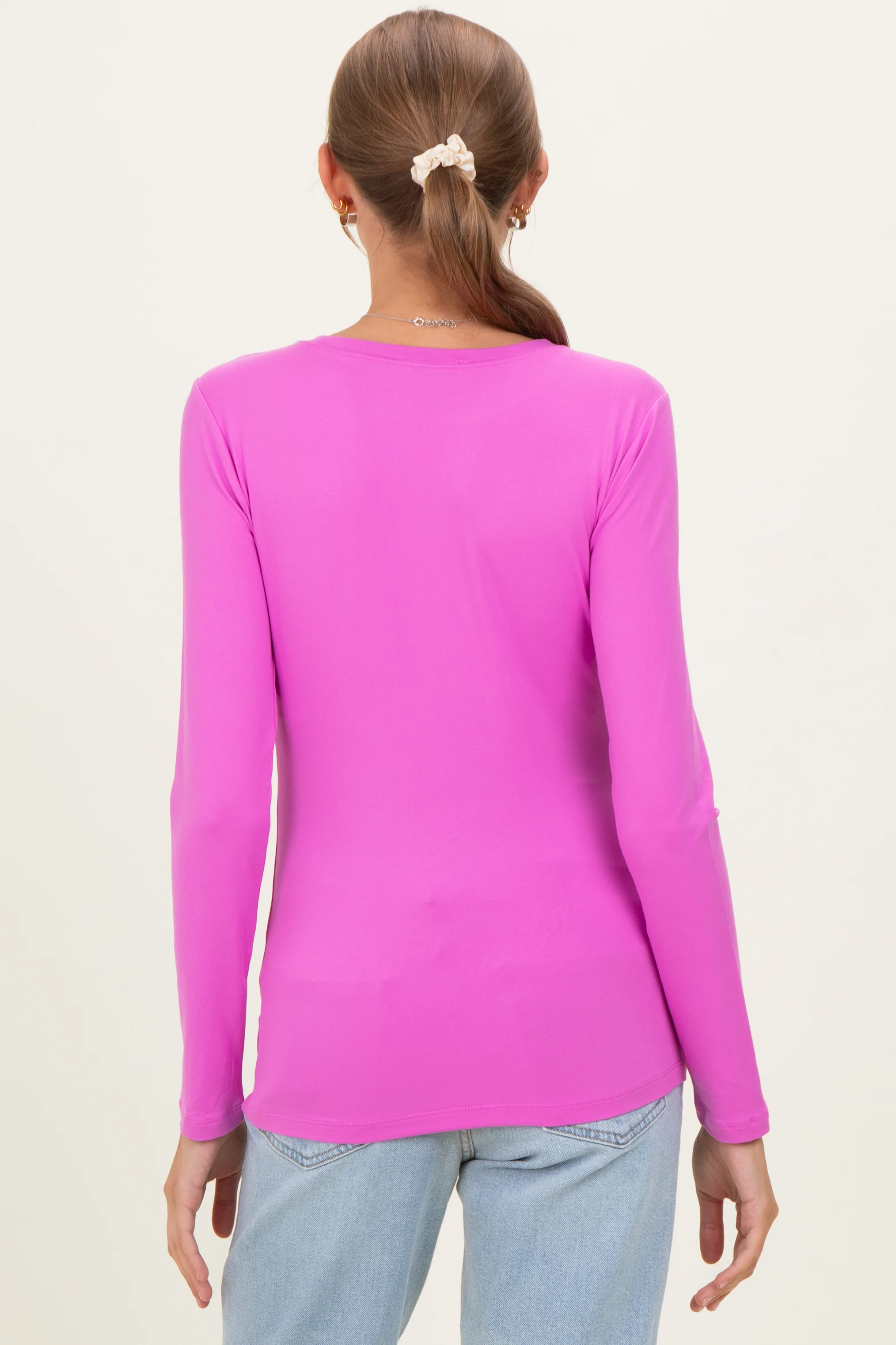 Bright Mauve Basic Long Sleeve Maternity Top - Image 4