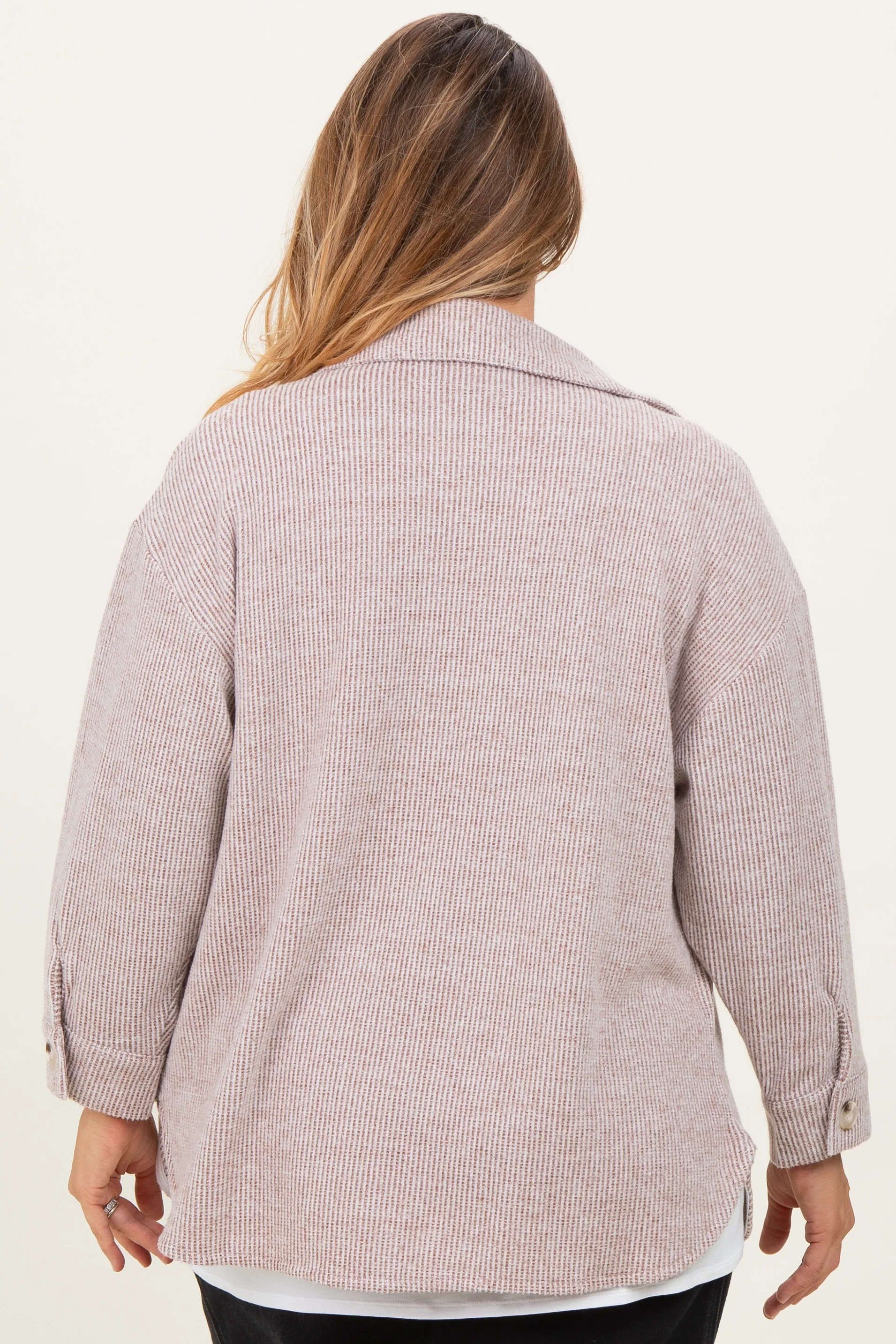 Brown Brushed Knit Maternity Plus Shirt Jacket - Image 4