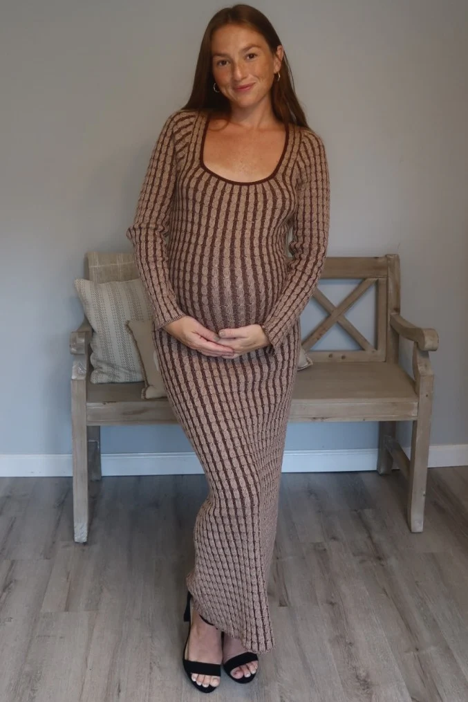 Brown Cable Knit Maternity Fitted Midi Dress - Image 5
