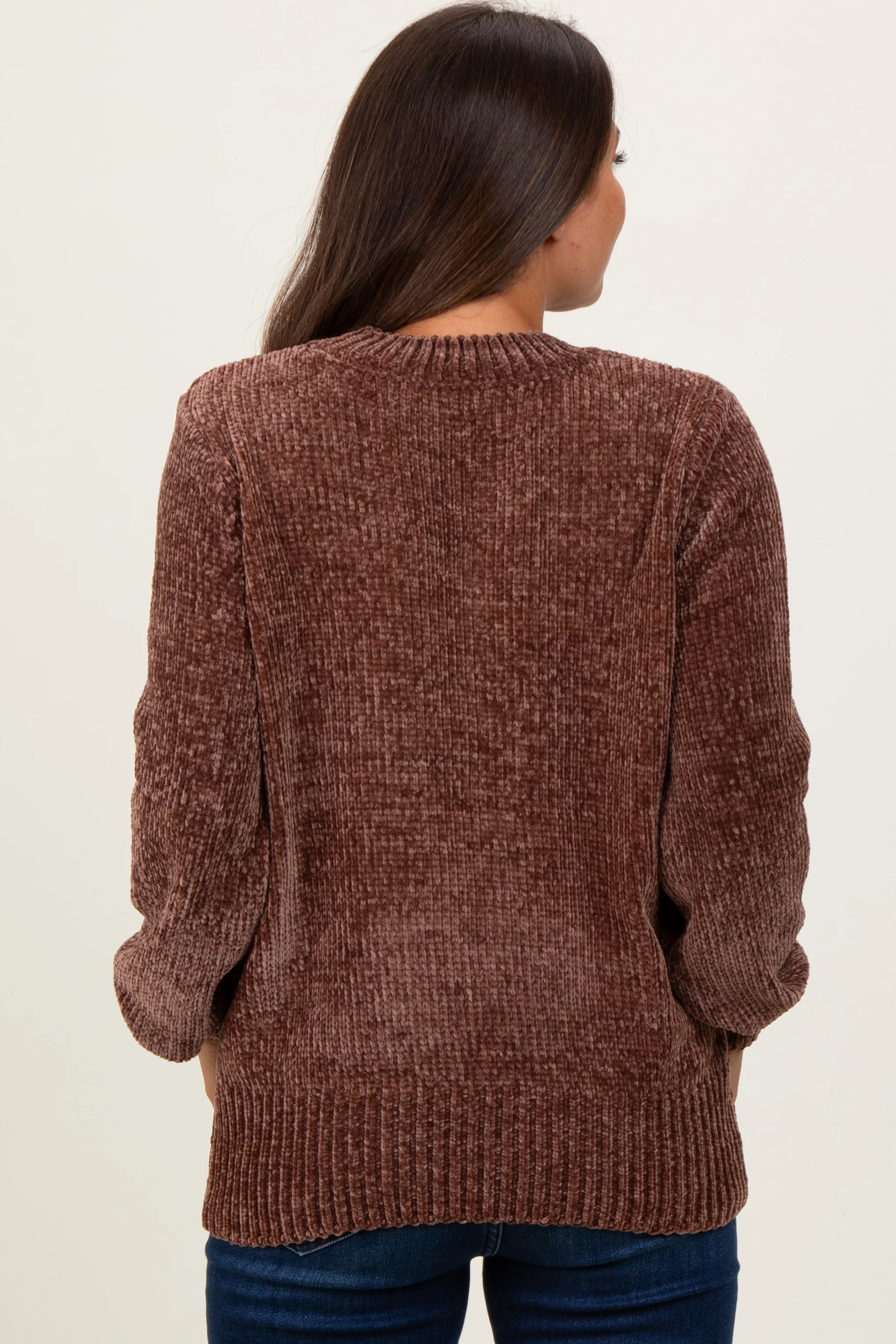 Brown Chenille Knit Maternity Sweater - Image 4