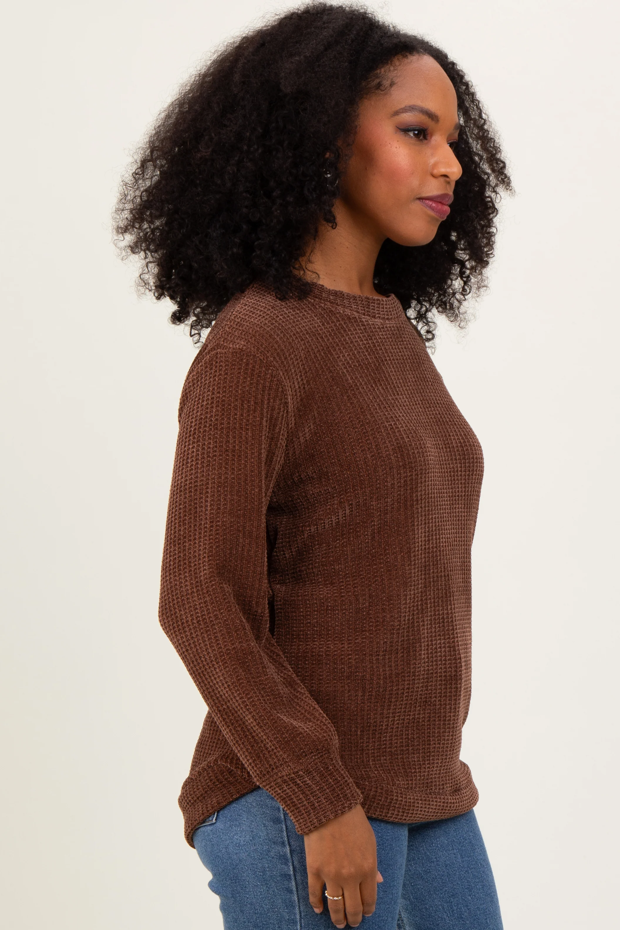 Brown Chenille Knit Sweater - Image 3