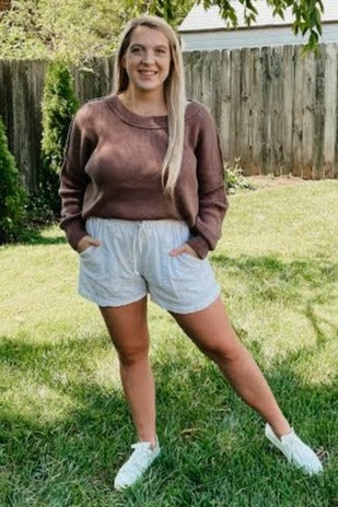 Brown Exposed Seam Side Slit Sweater - Image 35