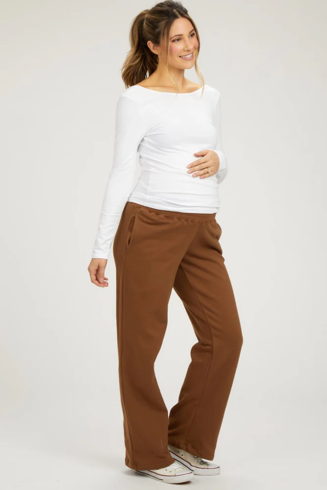 Brown Fleece Lined Maternity Lounge Pants - Image 2
