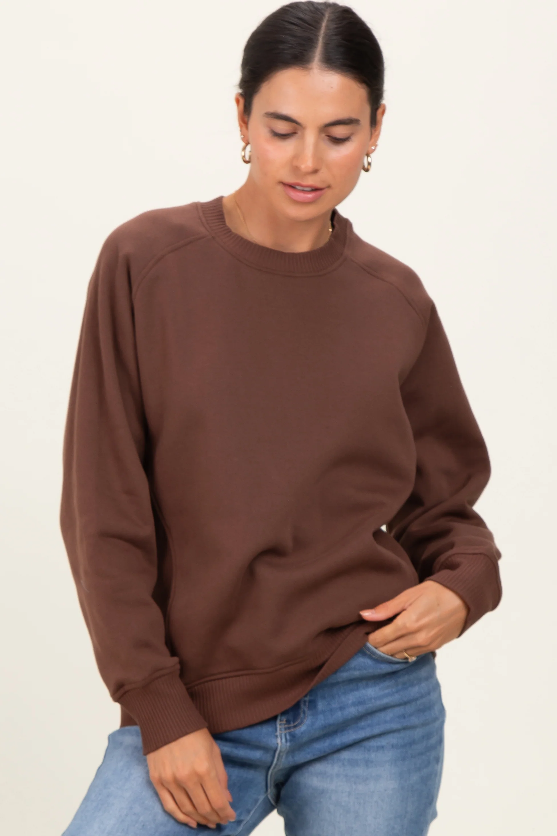 Brown Fleece Maternity Sweatshirt - Image 5
