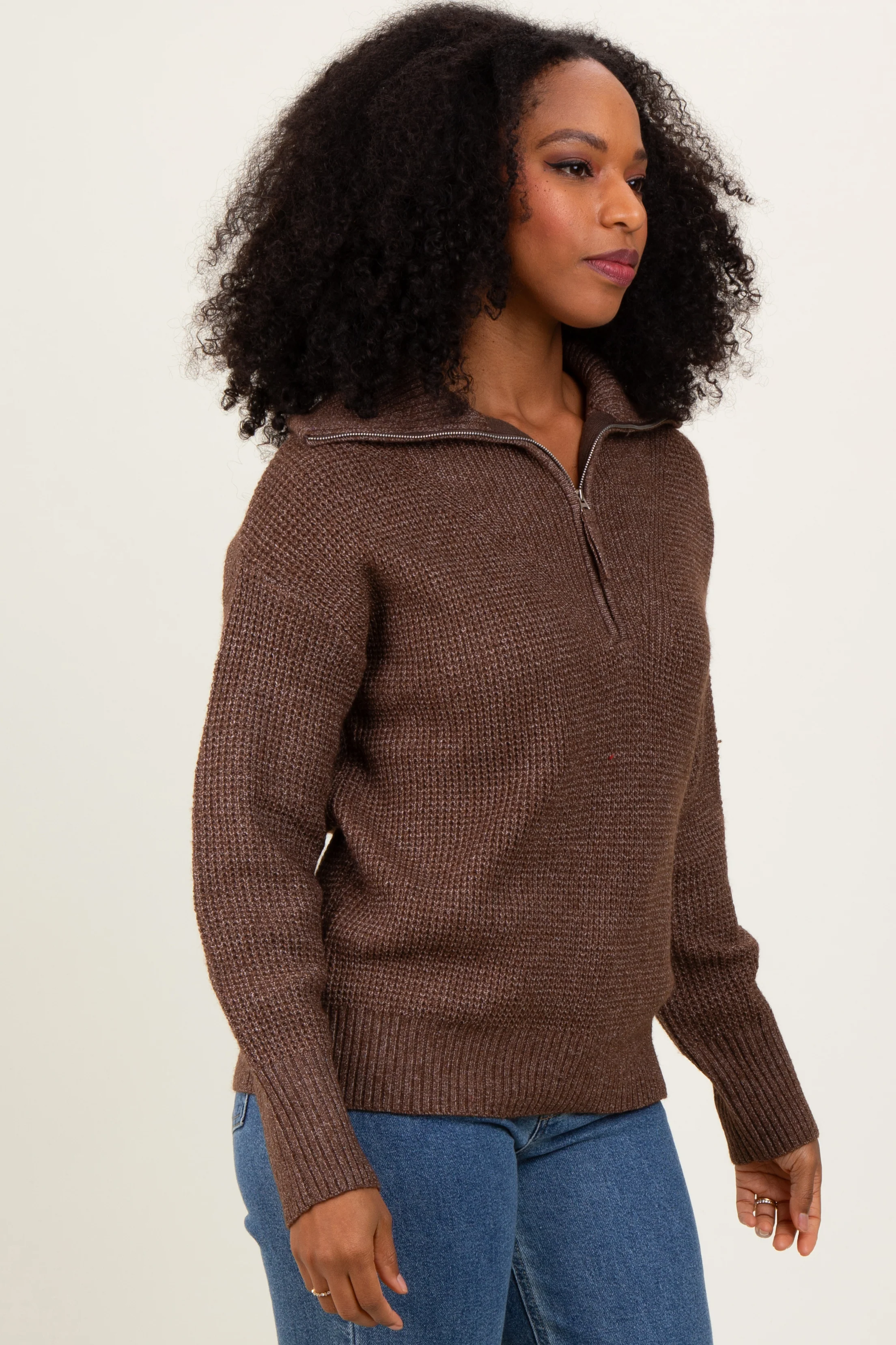 Brown Half Zip Pullover Sweater - Image 3