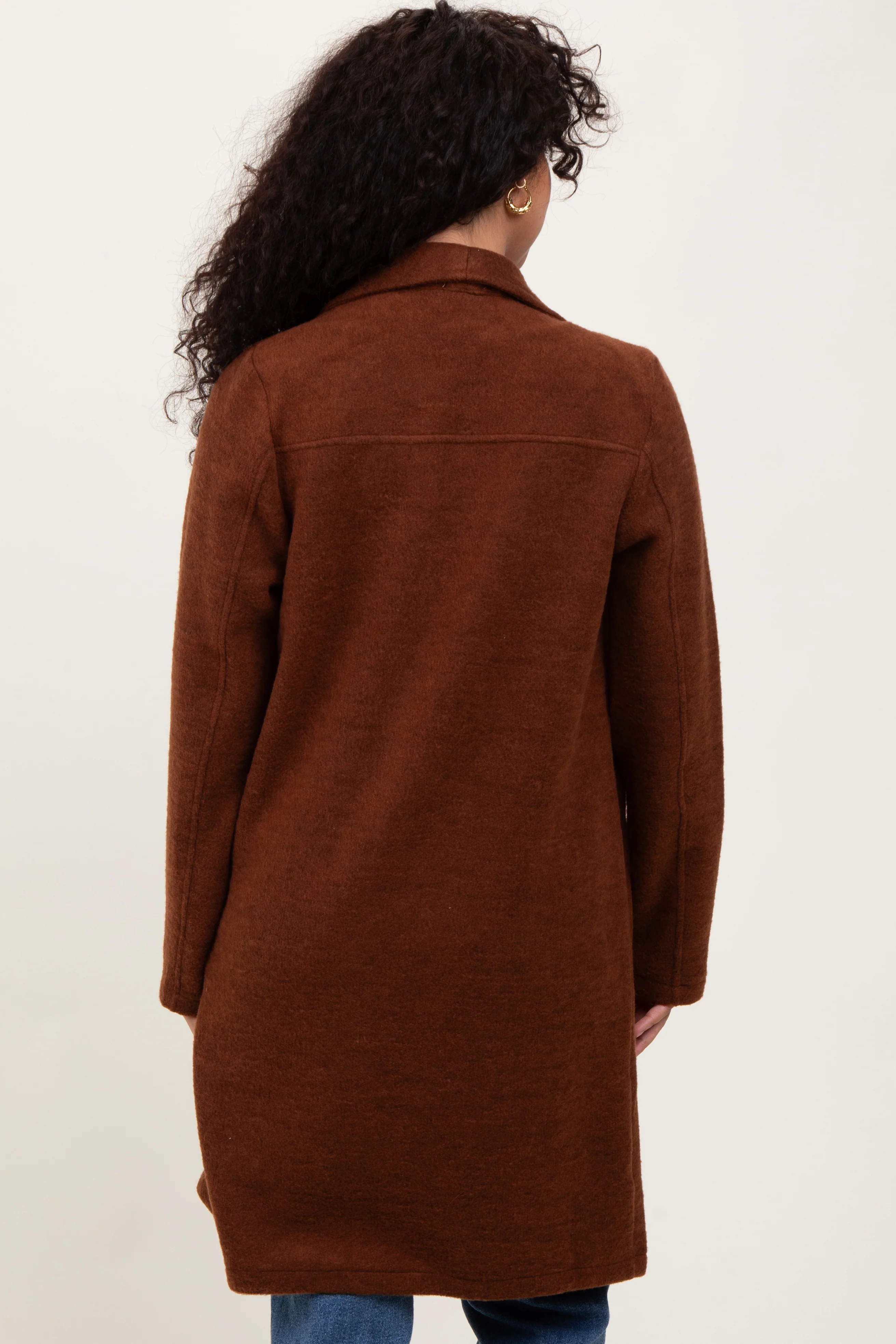 Brown Knit Relaxed Fit Coat Jacket - Image 4