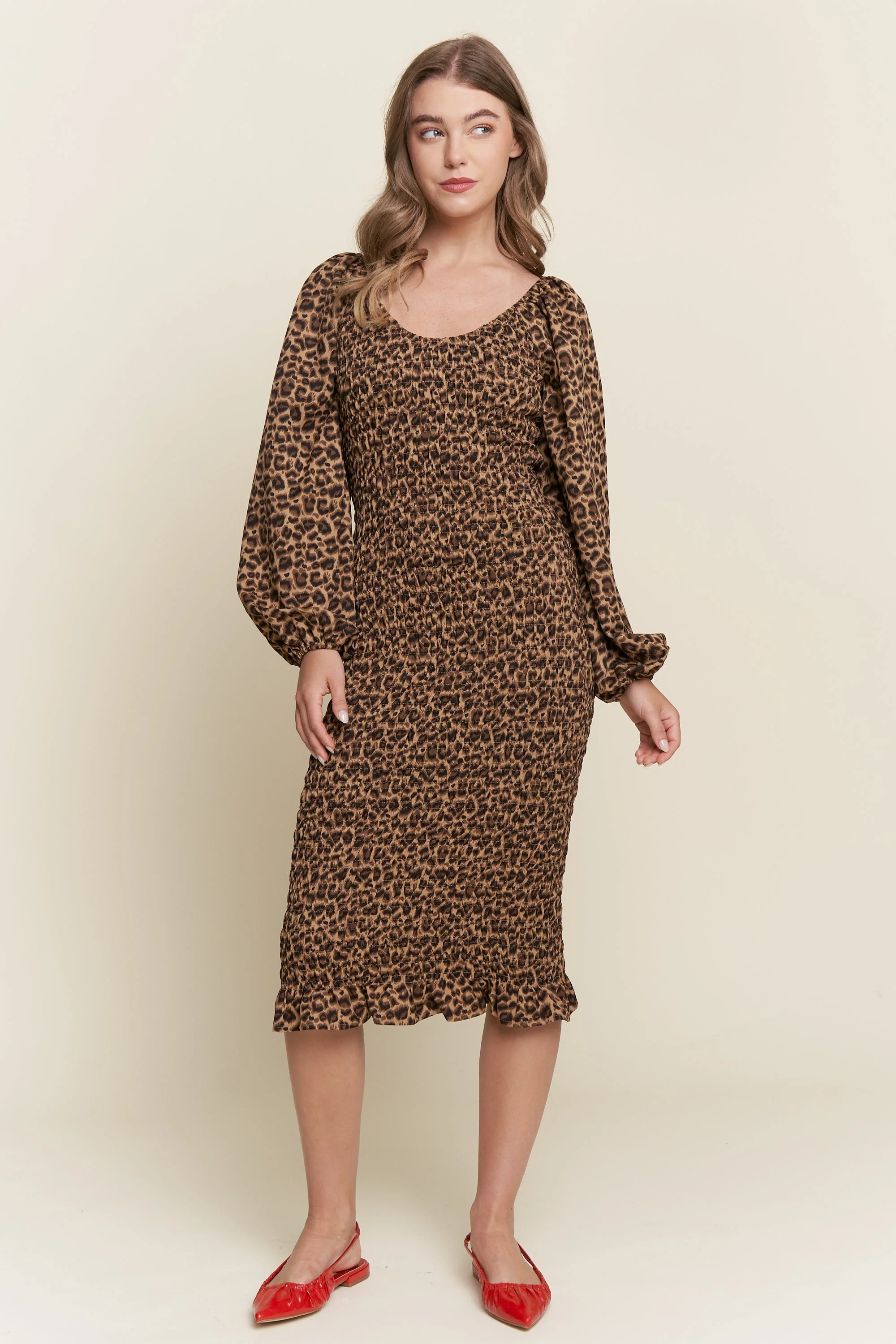 Brown Leopard Print Bodycon Maternity Midi Dress - Image 5