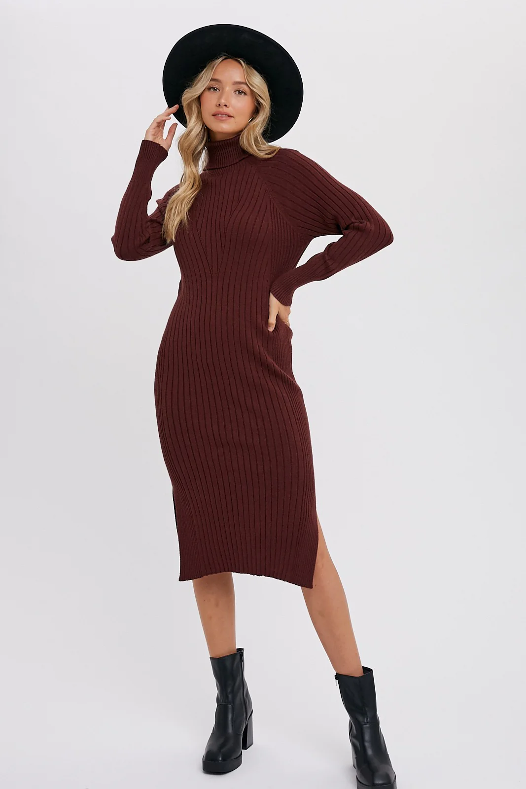 Brown Long Sleeve Turtleneck Maternity Sweater Dress - Image 7