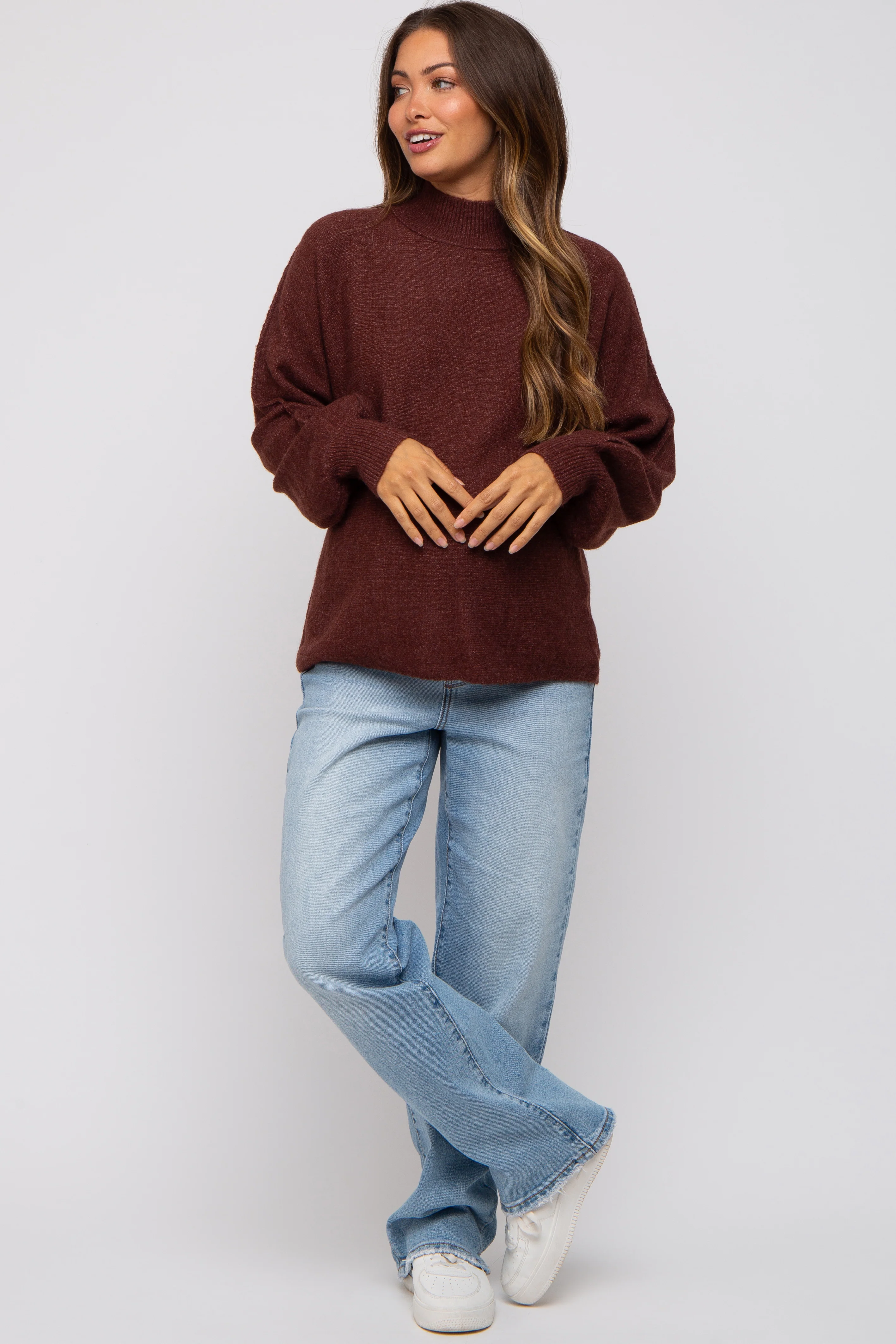 Brown Mock Neck Maternity Sweater - Image 5