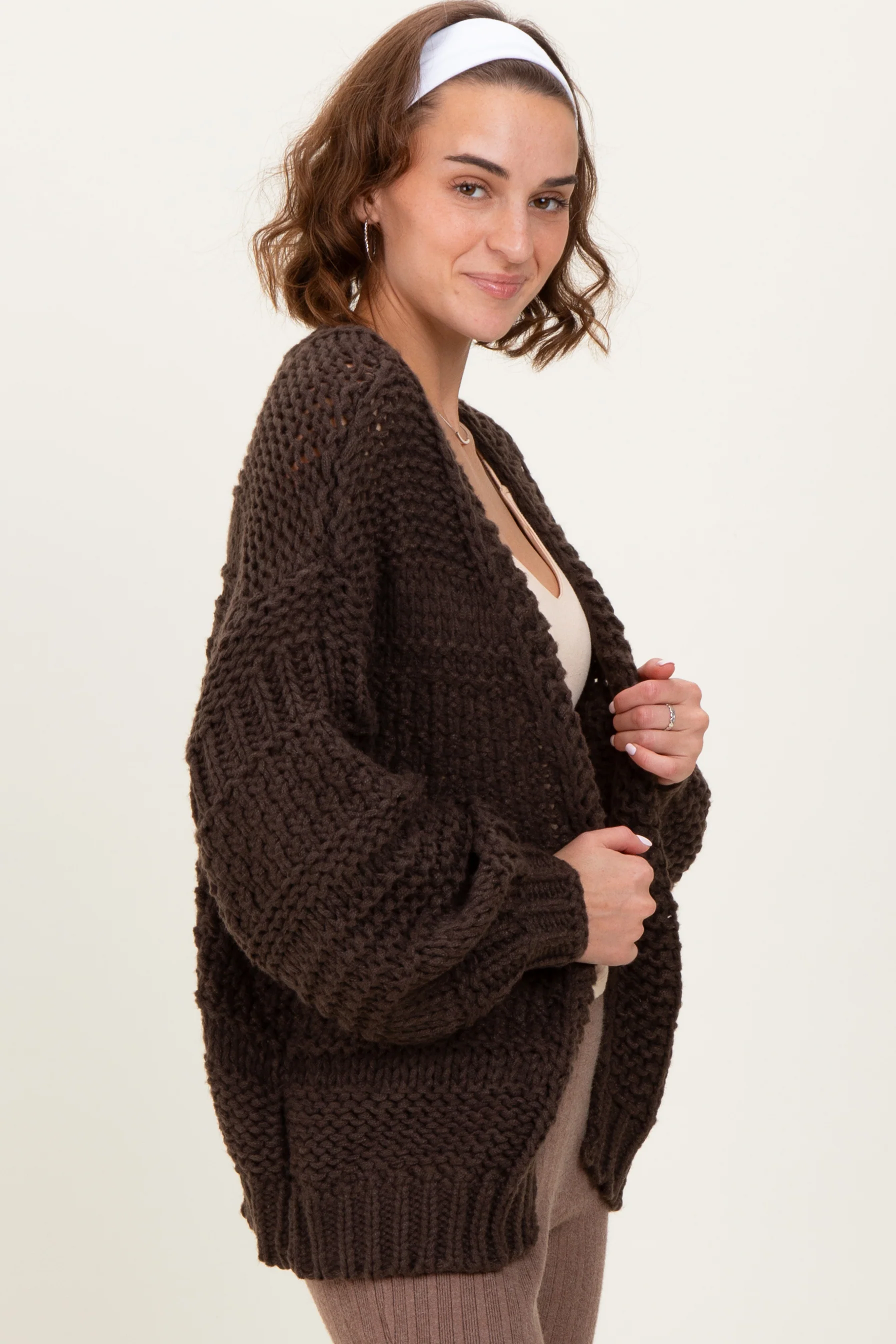 Brown Oversized Chunky Knit Cardigan - Image 3