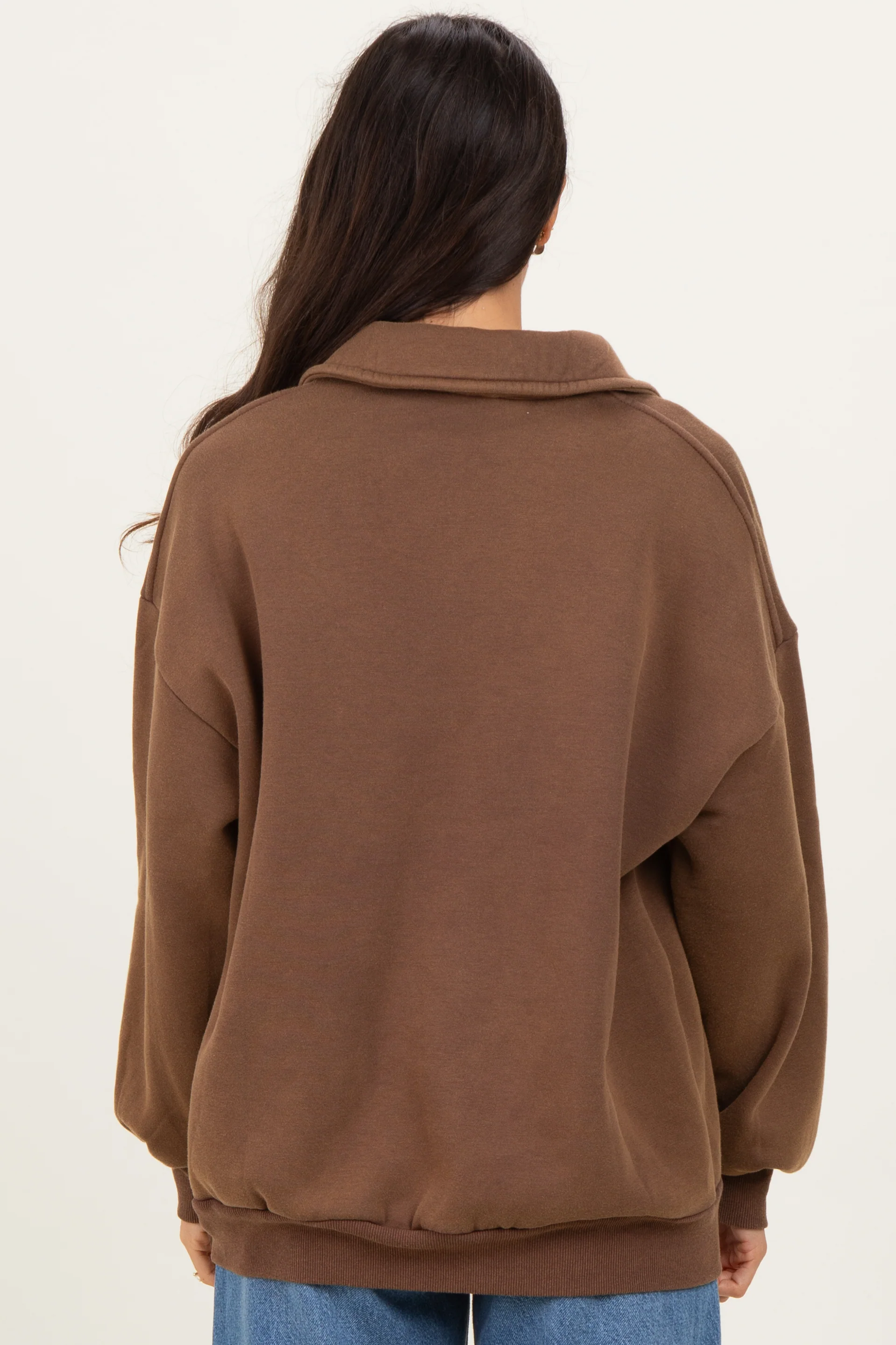 Brown Oversized Long Sleeve Polo Pullover - Image 4