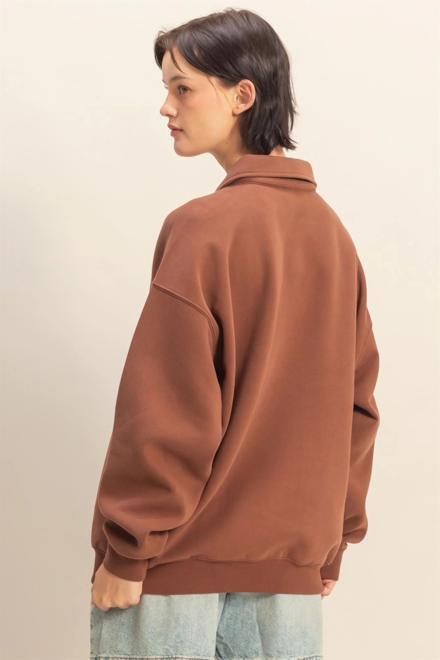Brown Oversized Polo Pullover - Image 3