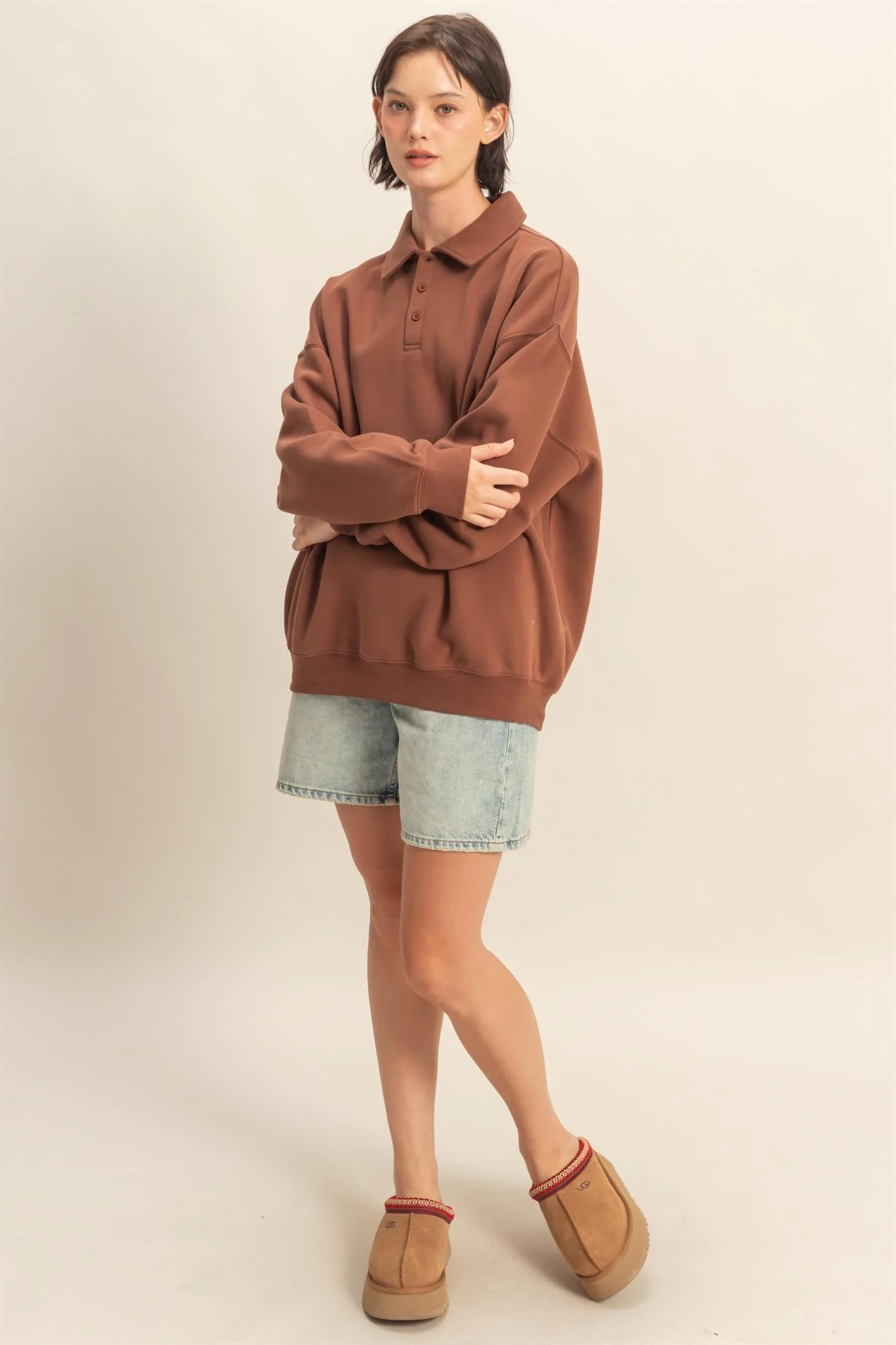 Brown Oversized Polo Pullover - Image 4