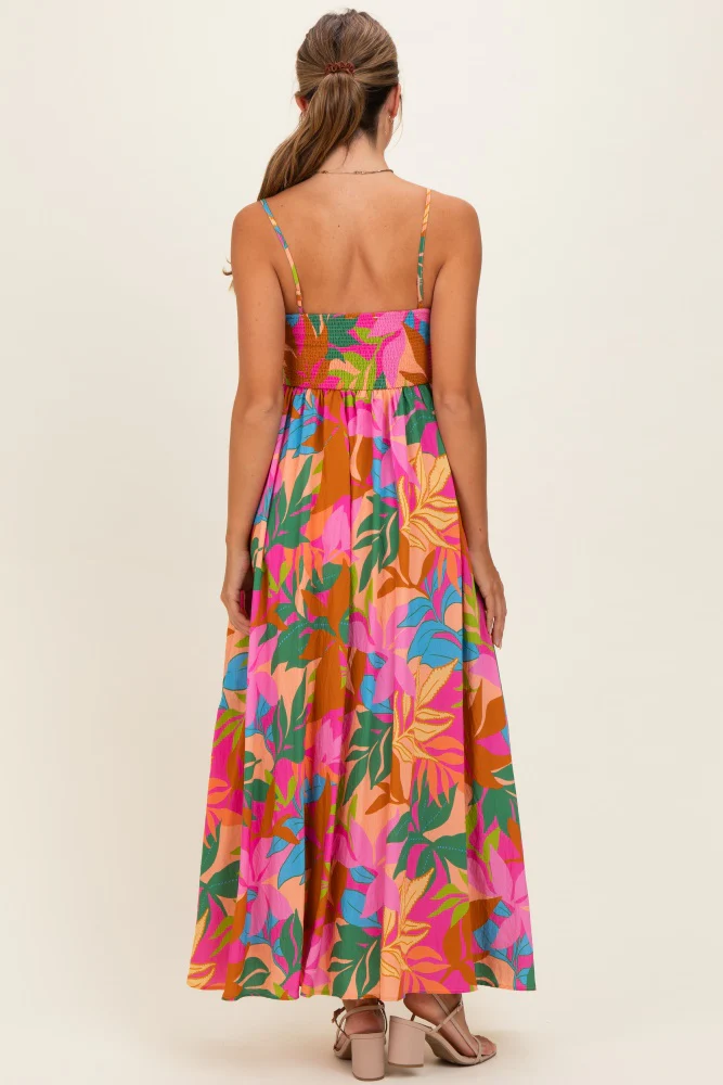 Brown Pink Multi Printed Maxi Dress - Image 3