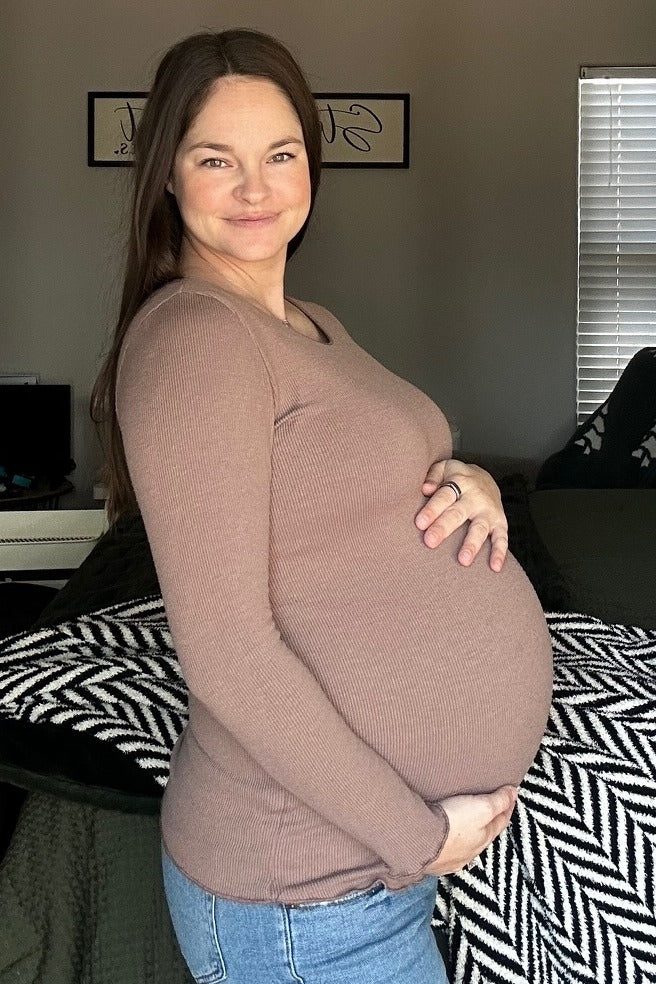 Brown Ribbed Knit Long Sleeve Lettuce Hem Maternity Top - Image 4