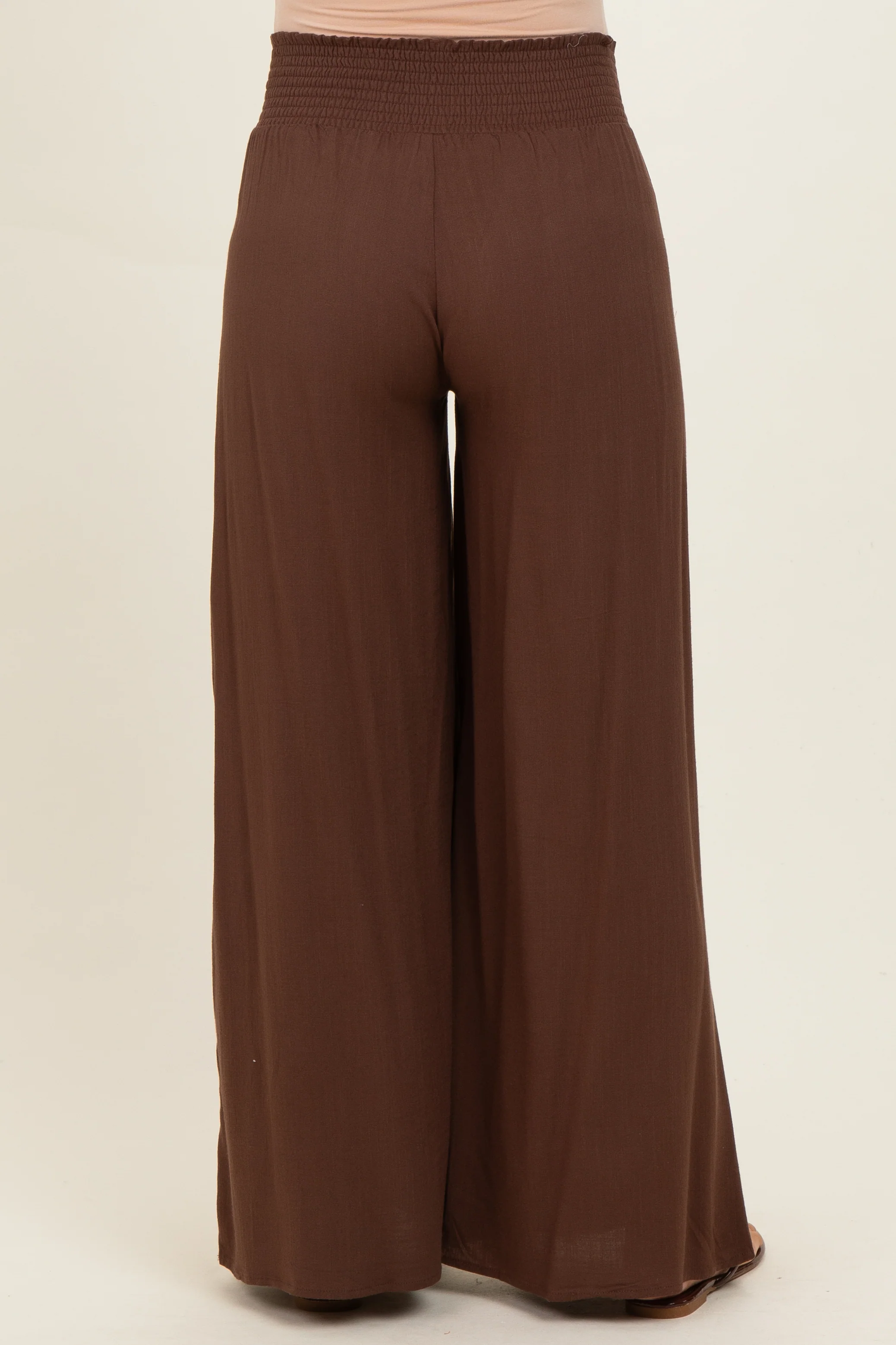 Brown Smocked Waistband Wide Leg Maternity Lounge Pants - Image 4