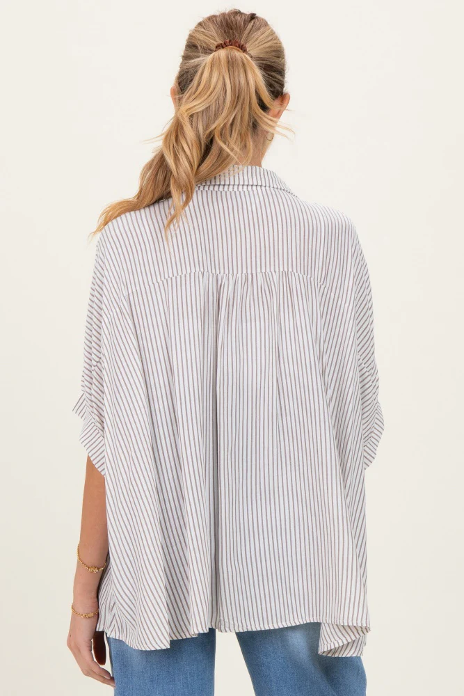 Brown Striped Boxy Button Down Maternity Top - Image 5