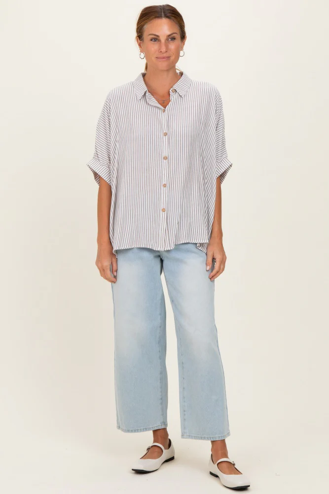 Brown Striped Boxy Button Down Top - Image 2