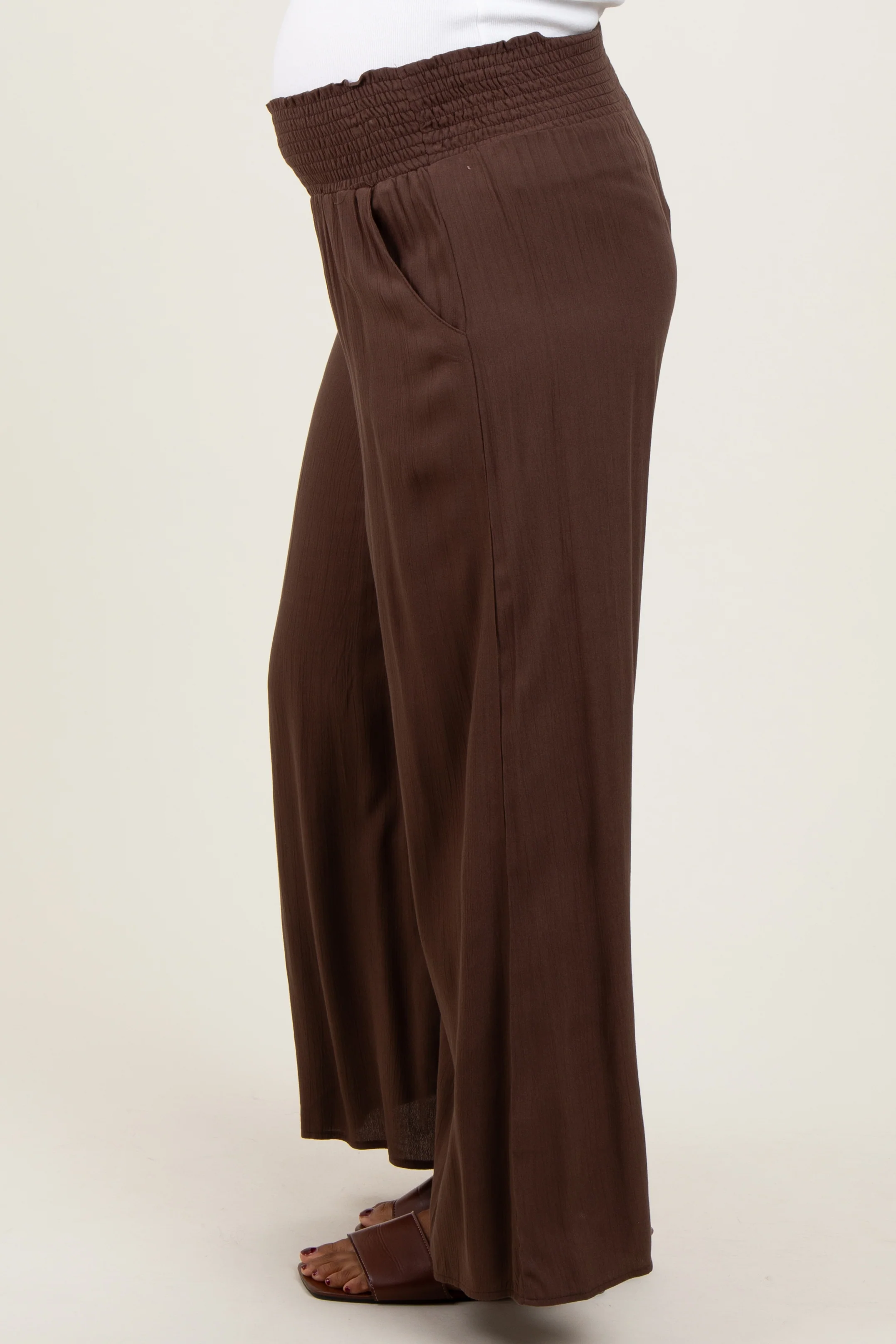 Brown Wide Smock Waist Maternity Pants - Image 4