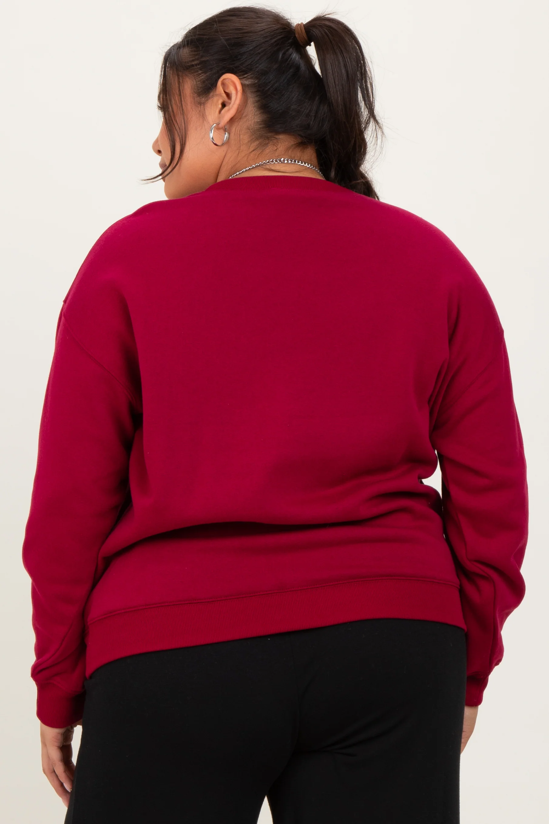 Burgundy Basic Fleece Crewneck Sweatshirt - Image 4