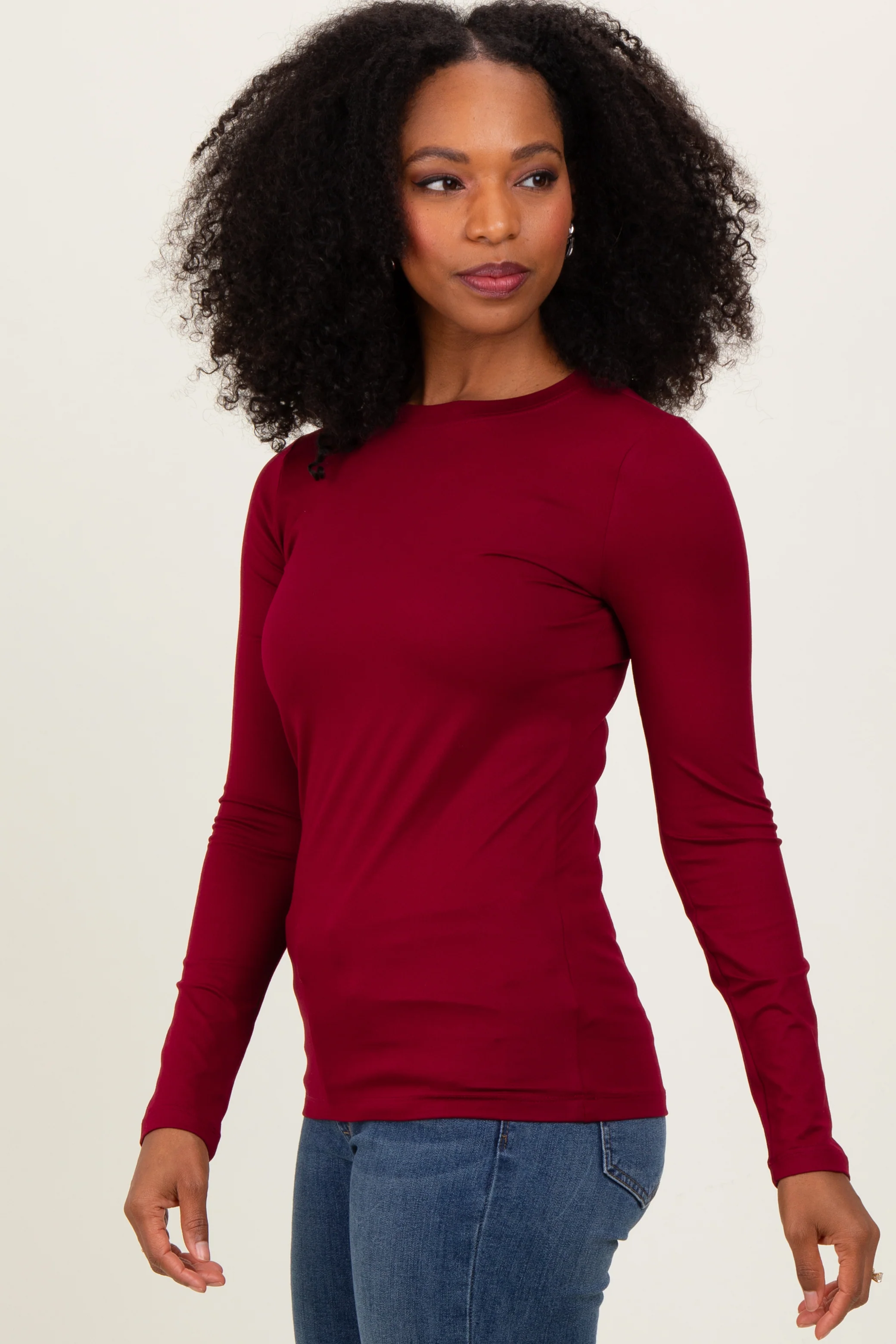 Burgundy Basic Long Sleeve Top - Image 3