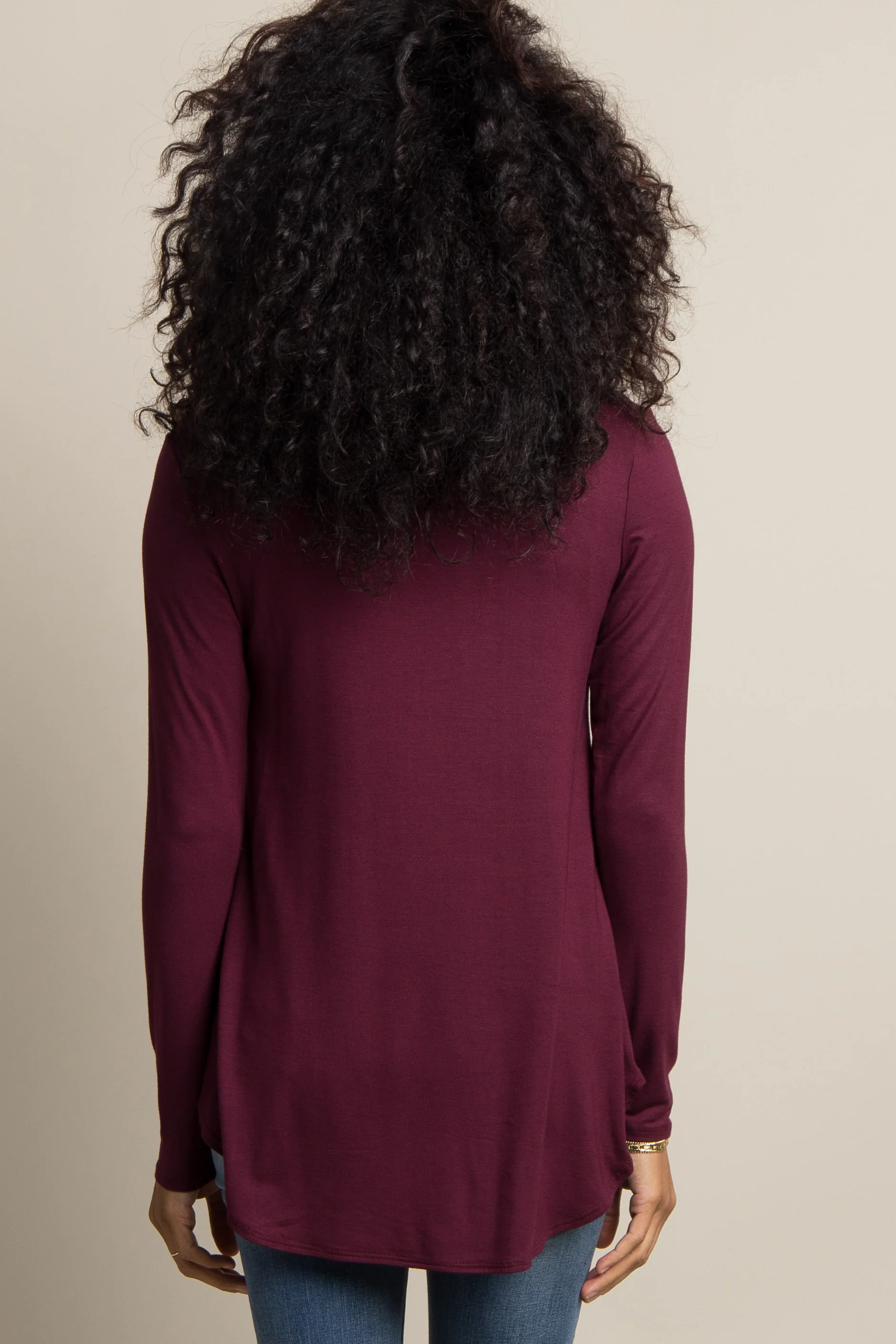 Burgundy Basic Long Sleeve Top - Image 3