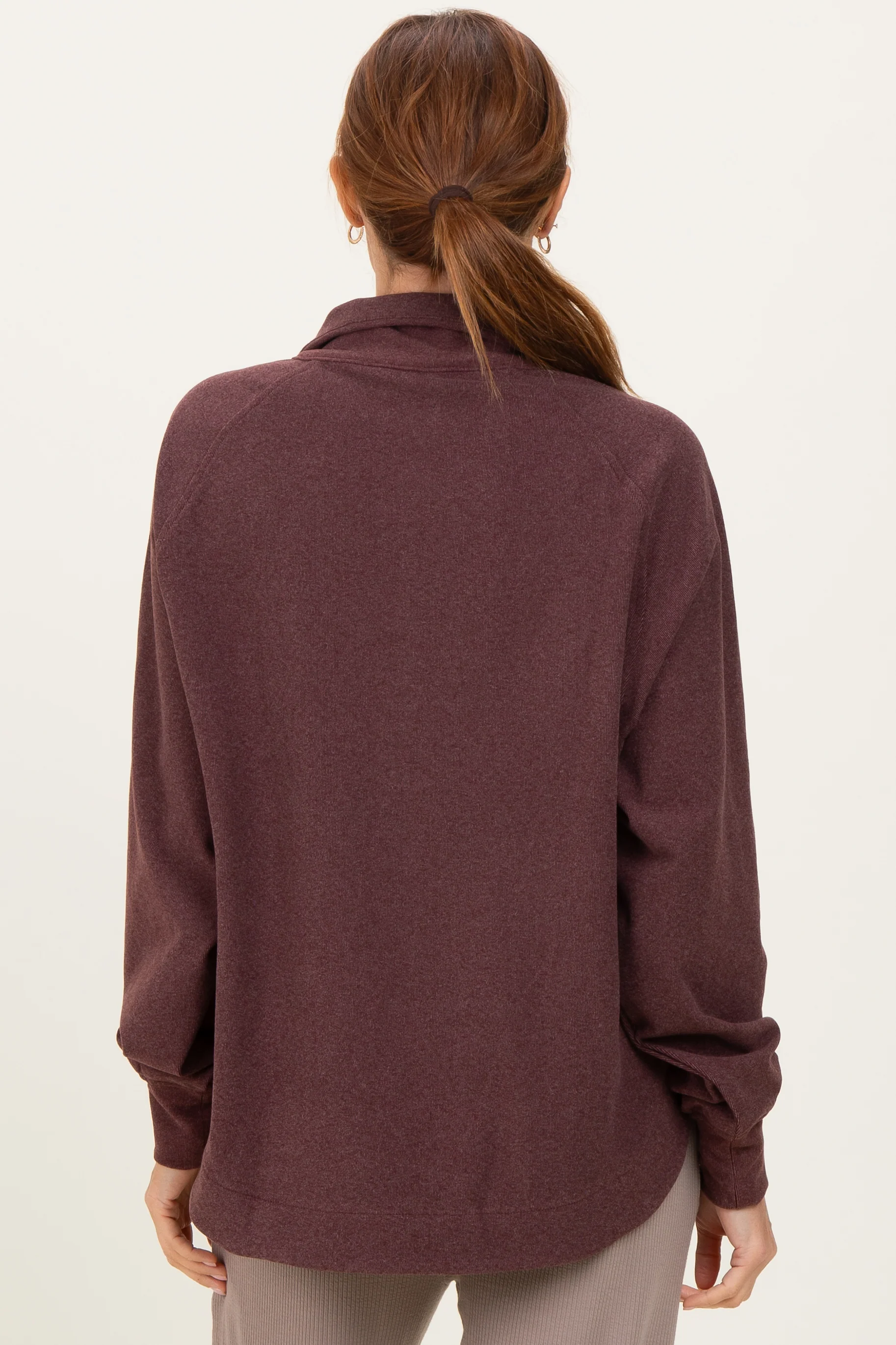 Burgundy Brushed Knit Button Collar Pullover - Image 4