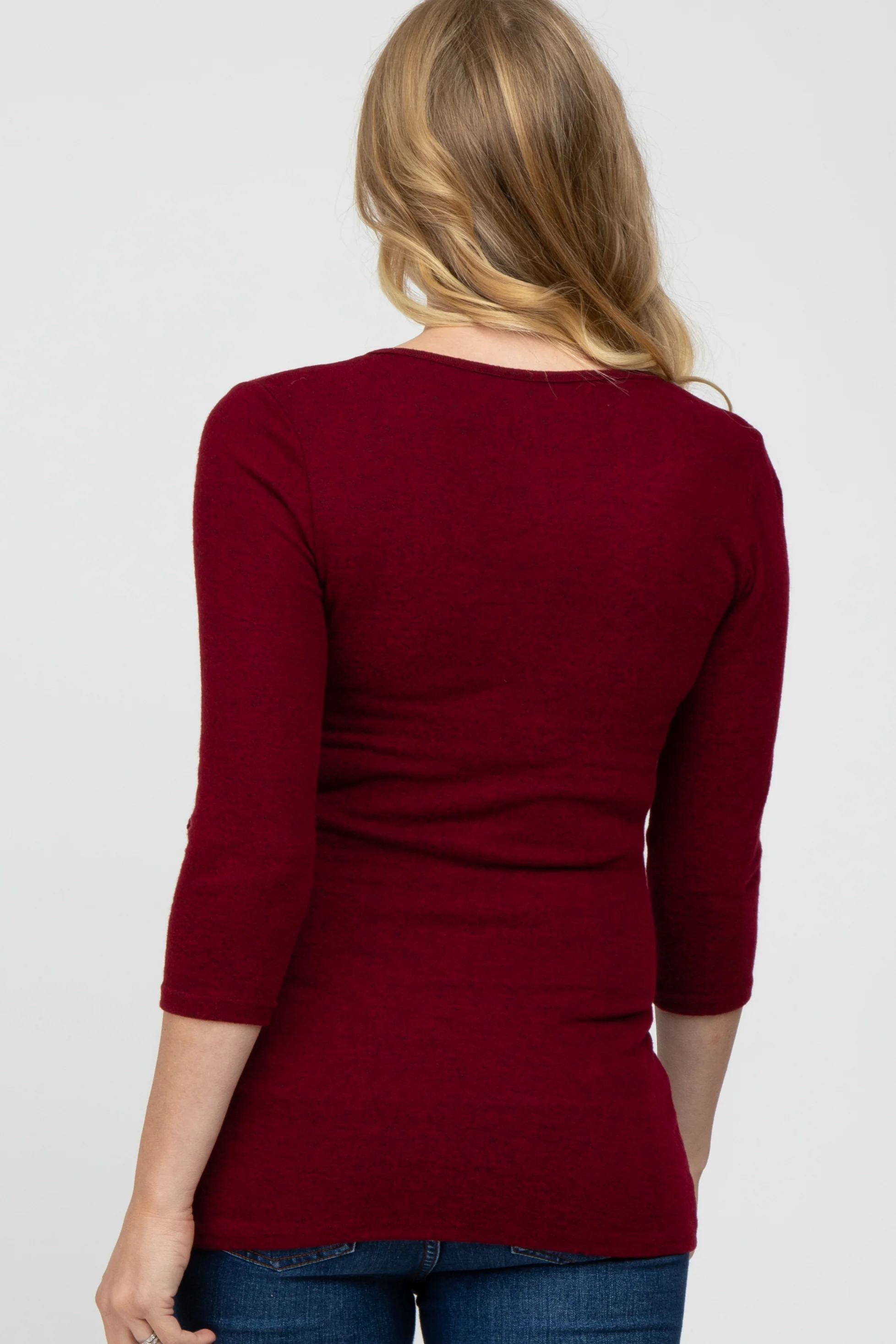 Burgundy Brushed Knit Maternity Wrap Top - Image 3