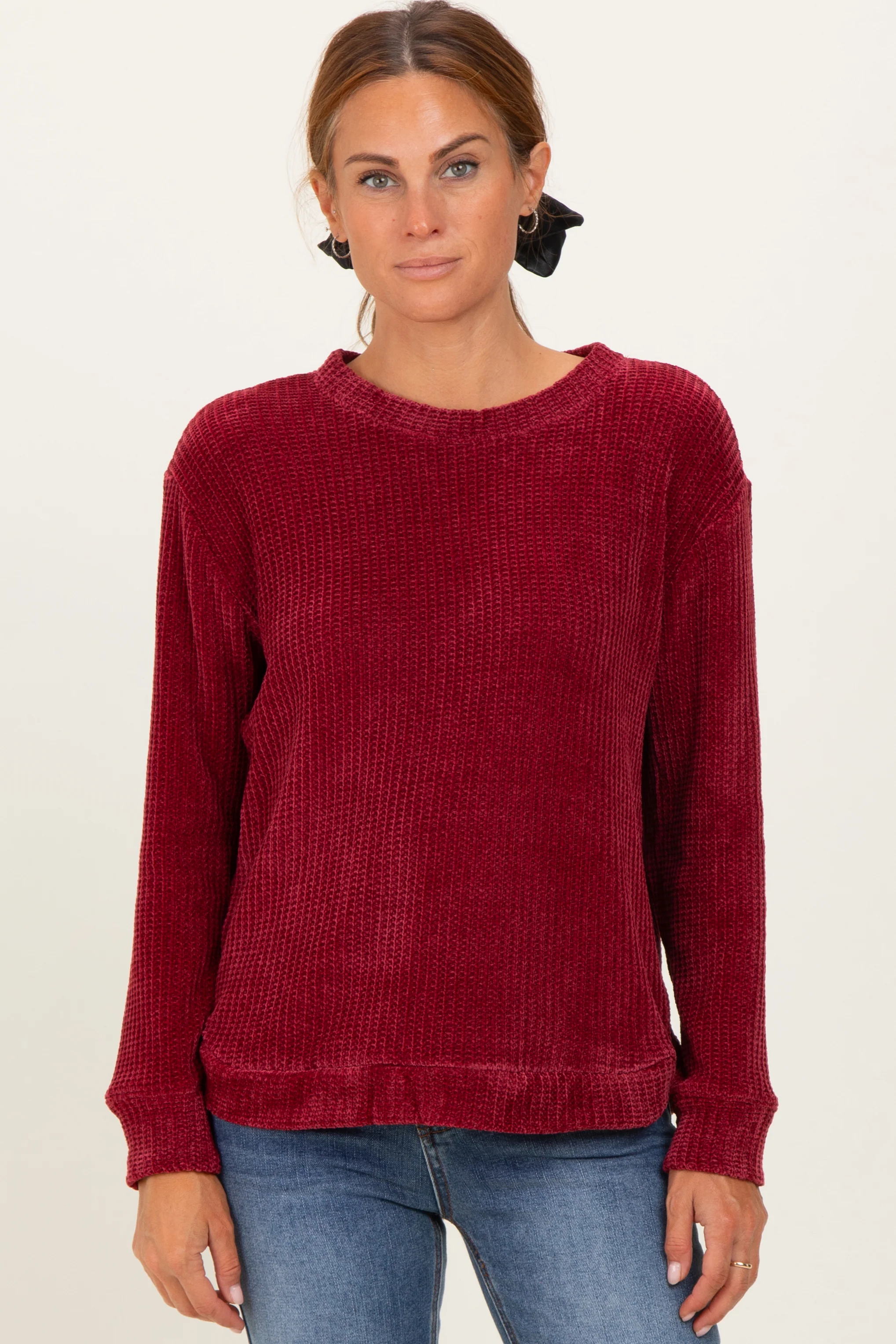 Burgundy Chenille Knit Maternity Sweater - Image 5