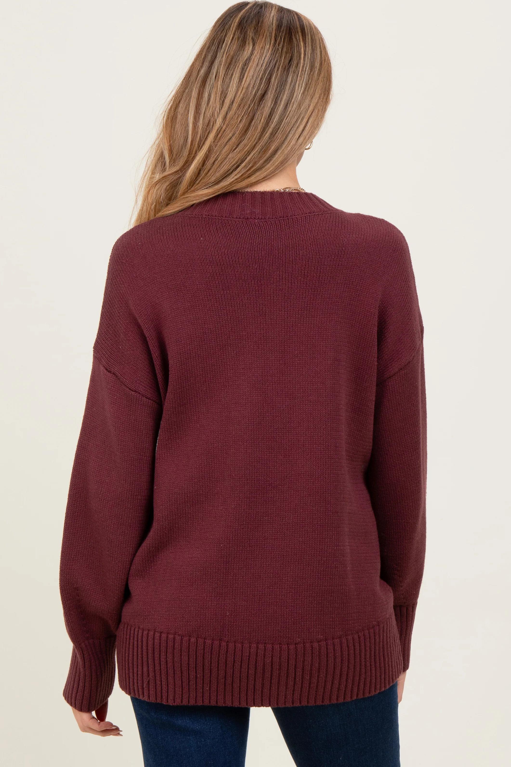 Burgundy Drop Shoulder Oversized Maternity Sweater - Image 4